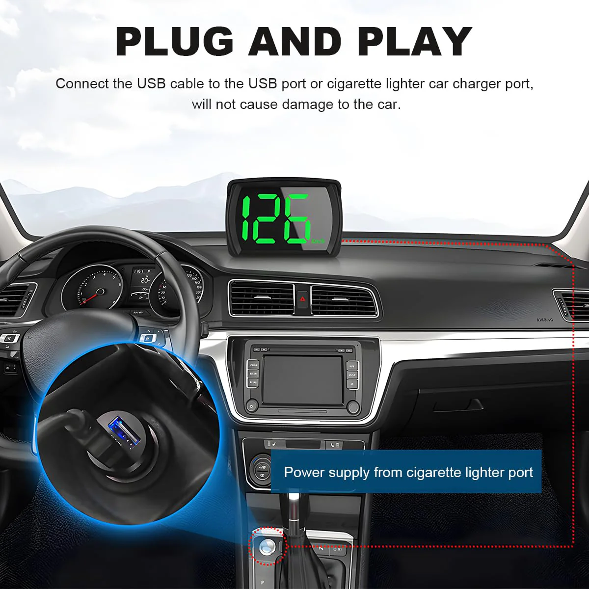 Car HUD Headup Display, MPH Warning Car GPS Overspeed Alarm Speedometer with LED Large Font Display+USB Cable Plug, Universal Car Accessories for Car Truck SUV Motorcycle MHP - Image 5