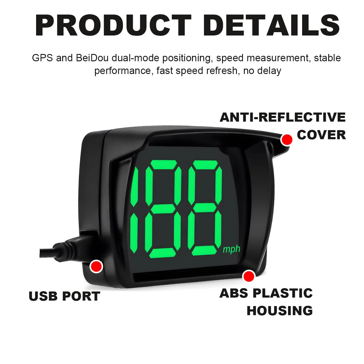 Car HUD Headup Display, MPH Warning Car GPS Overspeed Alarm Speedometer with LED Large Font Display+USB Cable Plug, Universal Car Accessories for Car Truck SUV Motorcycle MHP - Image 6