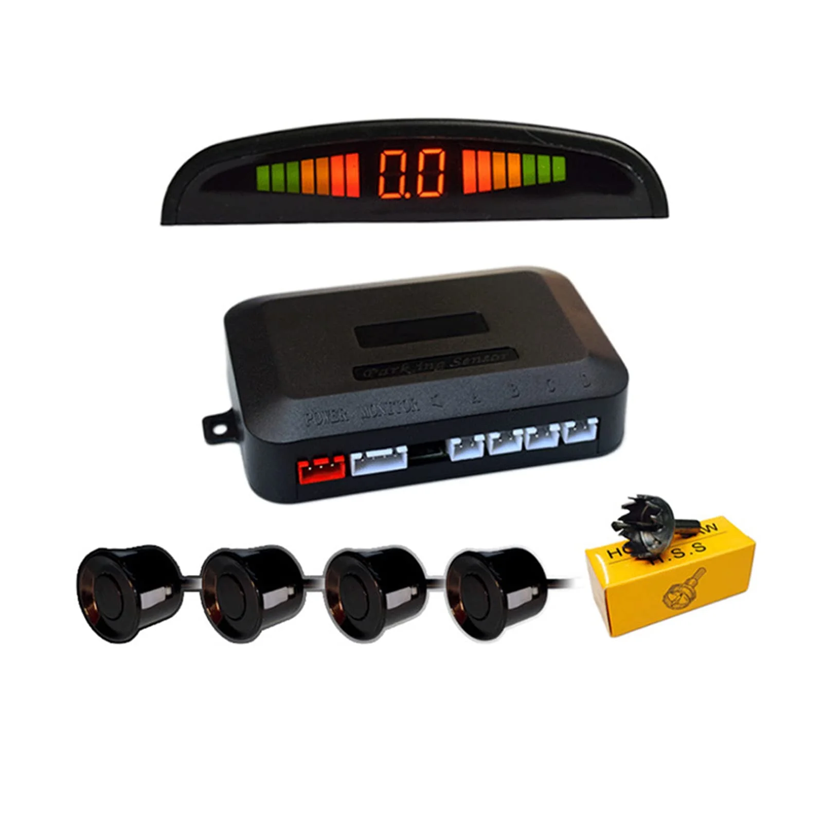 Car Parking Sensors, 4 Sensors Kit Parking Sensors, Radar Buzzer, Desplay LED, Acoustic Car Reverse Backup System (Black)