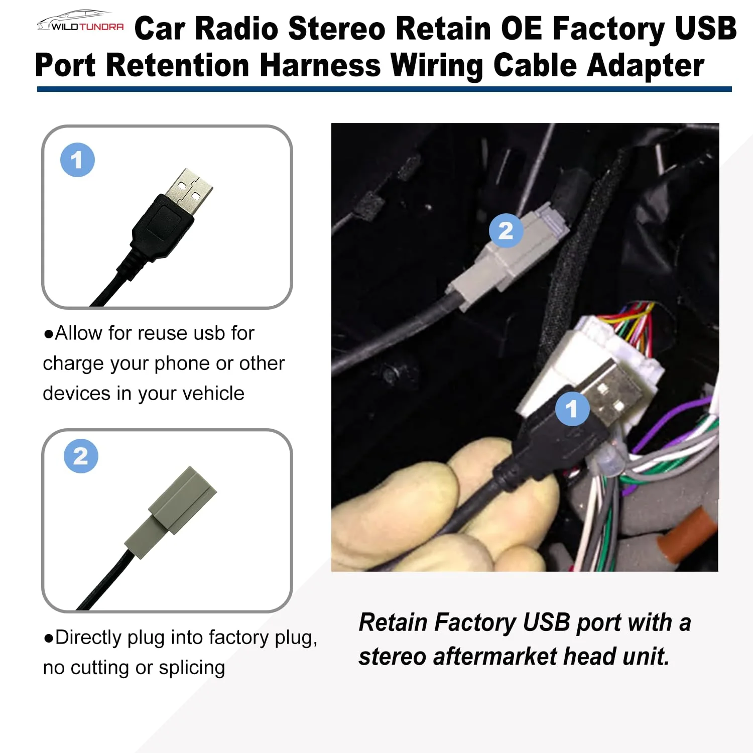 Car Radio Stereo OEM USB Port Retention Cable for Toyota 2012-2018,Lexus 2013-2015,Subaru 2013-2016,Honda 2015-2019, Radio Stereo Retain OE Factory USB Port Retention Harness Wiring Cable Adapter Toyota, with USB - Image 5