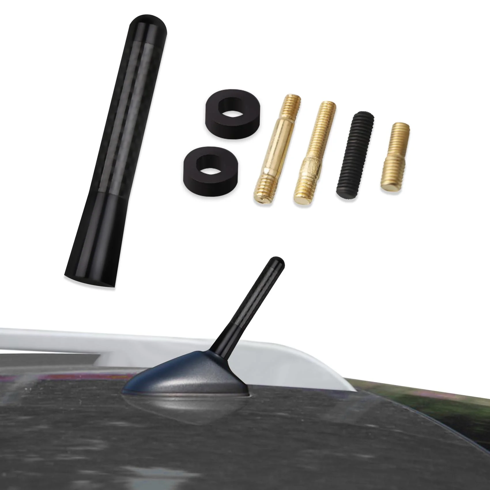Car Short Antenna, 3.14" Car Stubby Antenna, Carbon Fiber Mini Car Antenna with Aluminum Alloy Threading, Car Accessories Universal Car Antenna Replacement for AM/FM Radio Reception (Black) Black 8cm