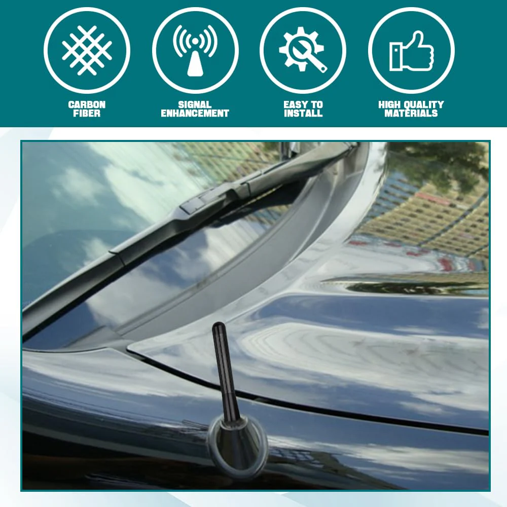 Car Short Antenna, 3.14" Car Stubby Antenna, Carbon Fiber Mini Car Antenna with Aluminum Alloy Threading, Car Accessories Universal Car Antenna Replacement for AM/FM Radio Reception (Black) Black 8cm - Image 6