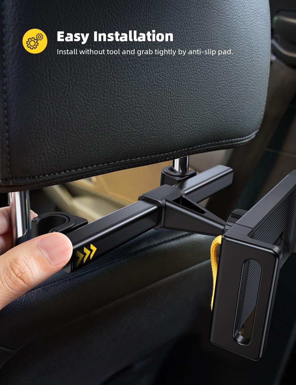Car Tablet Holder, Headrest Tablet Mount - Lamicall Headrest Stand Cradle Compatible with Devices Such as iPad Pro Air Mini, Galaxy Tabs, Other 4.7 -12.9" Cell Phones and Tablets - Black - Image 3