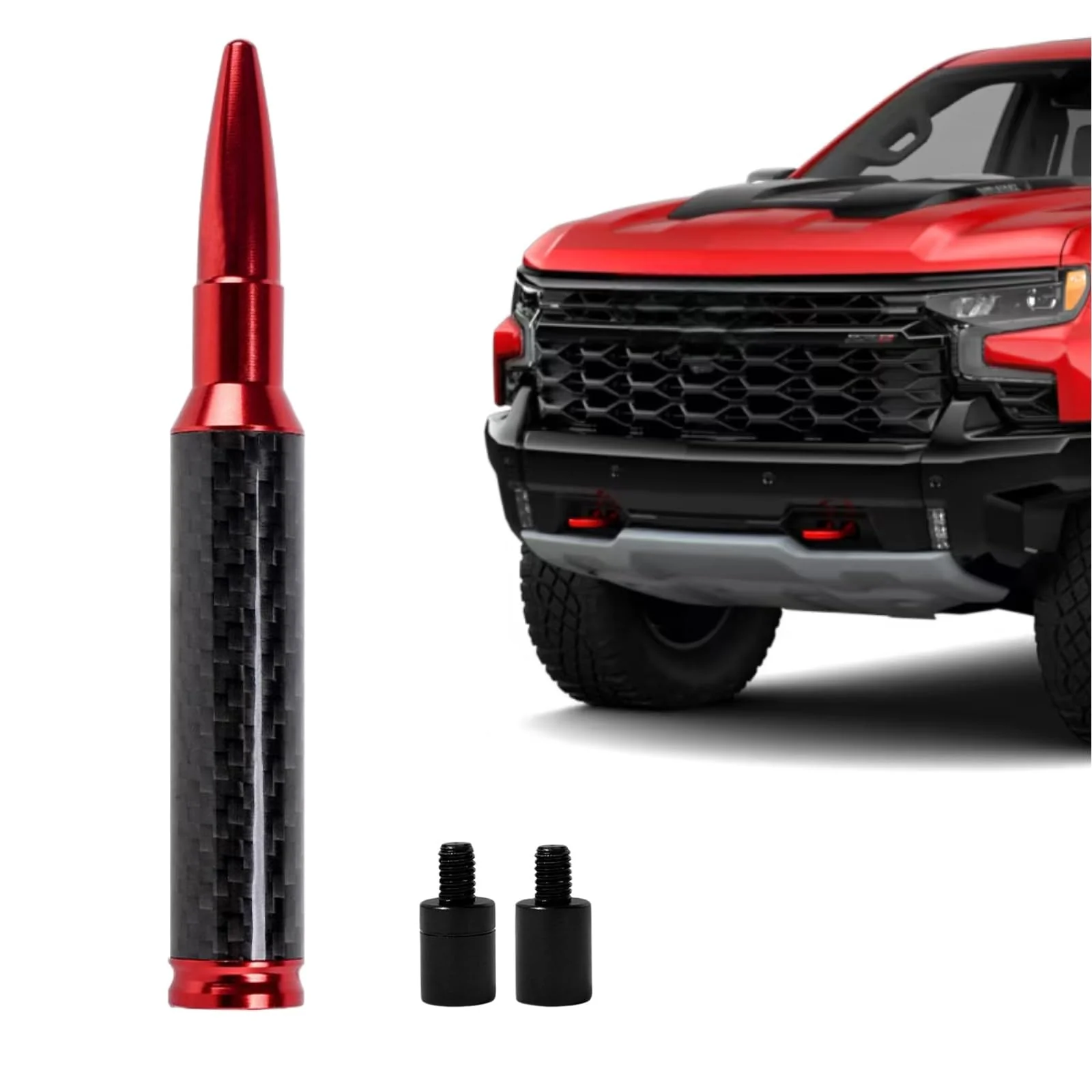 Carbon Fiber Truck Antenna for Chevy Silverado 1500 2500 3500 & GMC Sierra 1999-2025 2026,Chevy Silverado Antenna Truck Accessories,Short Car Video Antennas (5.5''-Red Carbon Fiber 50 Cal Bullet) Red 5.5 inch