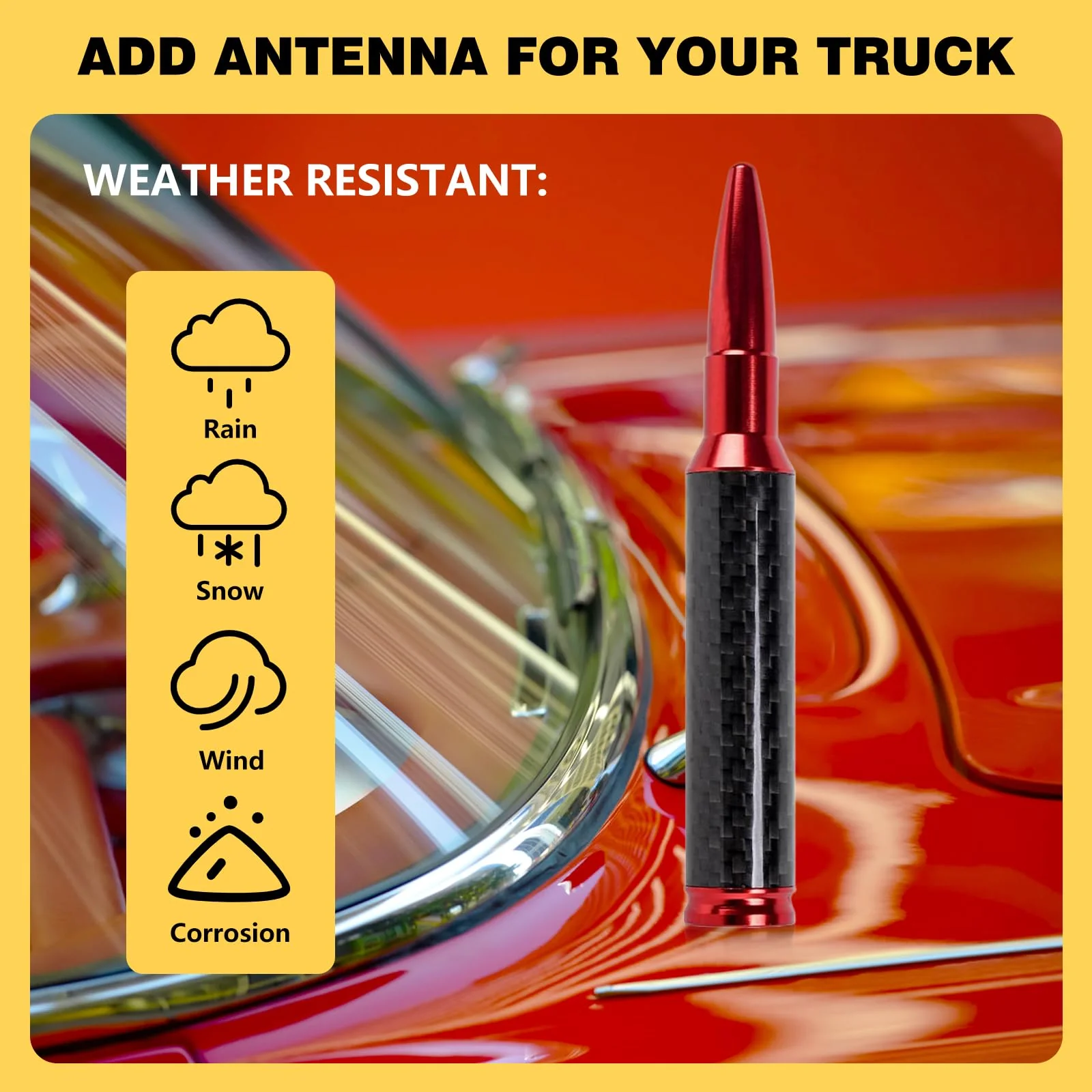 Carbon Fiber Truck Antenna for Chevy Silverado 1500 2500 3500 & GMC Sierra 1999-2025 2026,Chevy Silverado Antenna Truck Accessories,Short Car Video Antennas (5.5''-Red Carbon Fiber 50 Cal Bullet) Red 5.5 inch - Image 7