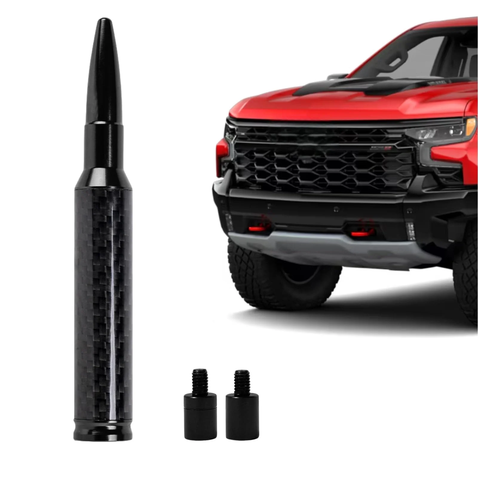 Carbon Fiber Truck Antenna for Chevy Silverado 1500 2500 3500 & GMC Sierra 1999-2025,Chevy Silverado Antenna Truck Accessories,Short Car Video Antennas (5.5''-Black Carbon Fiber 50 Cal Bullet) Black 5.5 inch