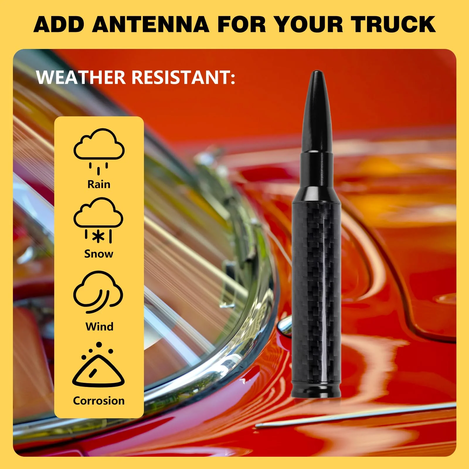 Carbon Fiber Truck Antenna for Chevy Silverado 1500 2500 3500 & GMC Sierra 1999-2025,Chevy Silverado Antenna Truck Accessories,Short Car Video Antennas (5.5''-Black Carbon Fiber 50 Cal Bullet) Black 5.5 inch - Image 6