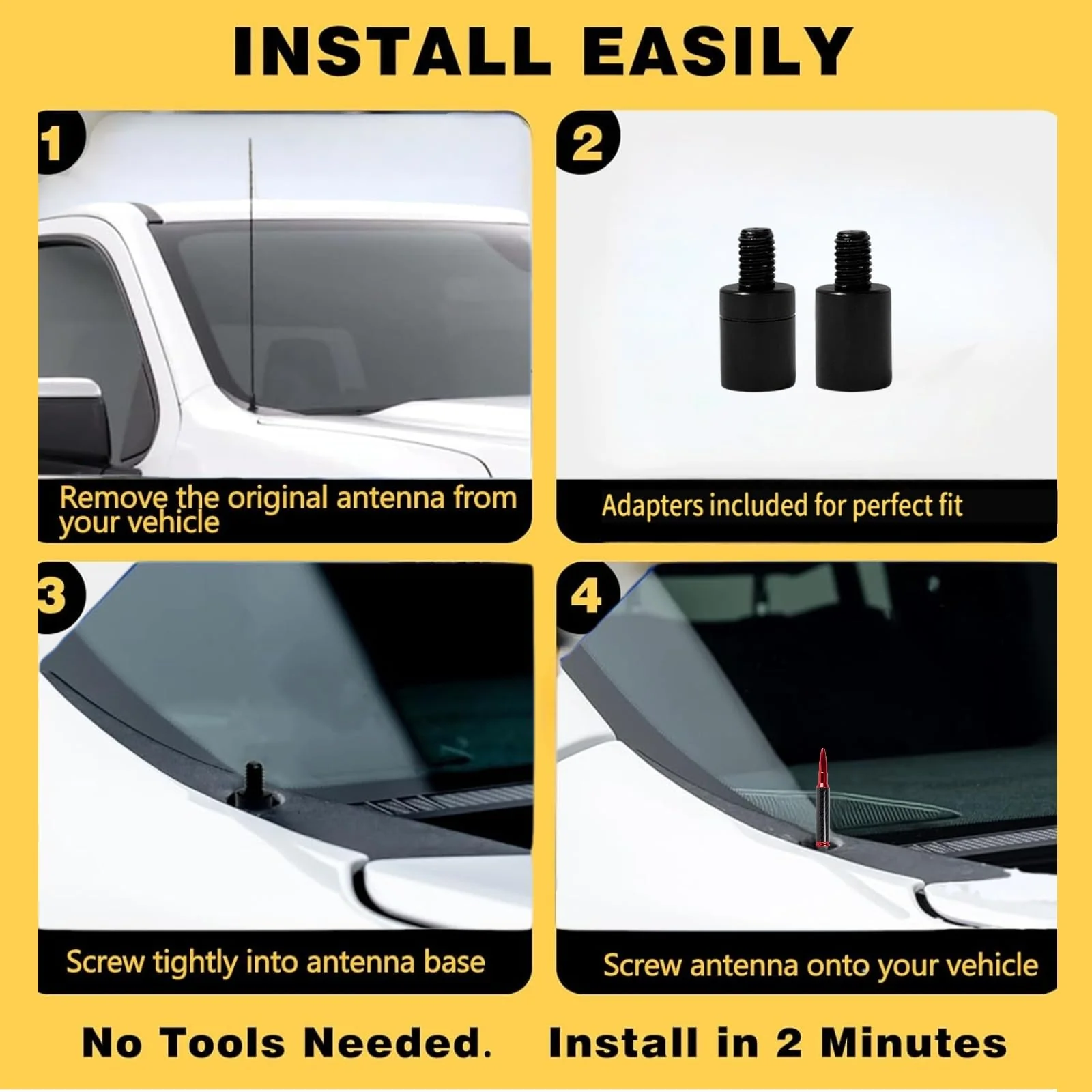 Carbon Fiber Truck Antenna for Chevy Silverado 1500 2500 3500 & GMC Sierra 1999-2025,Chevy Silverado Antenna Truck Accessories,Short Car Video Antennas (5.5''-Black Carbon Fiber 50 Cal Bullet) Black 5.5 inch - Image 7