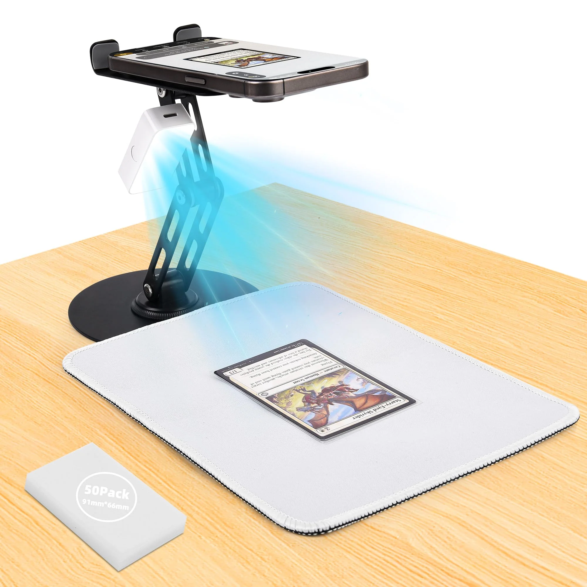Card Scanner for Trading CardsāMTG & TCG Card Scanner Stand with Magnetic LED Light,Foldable Phone Holder for Scanning,Cards Quickly Scan and Price Check,Available for ManaBox with LED Light