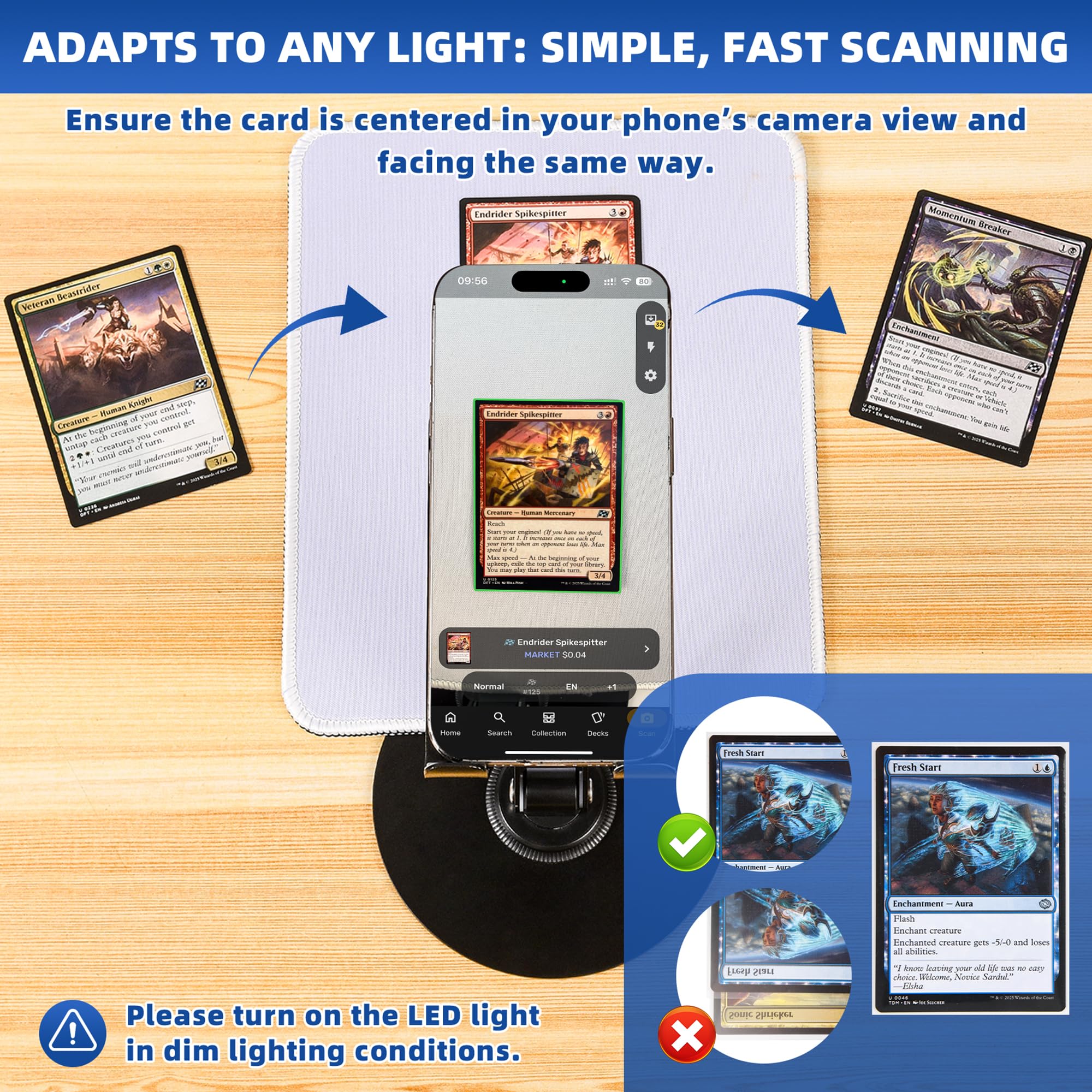 Card Scanner for Trading CardsāMTG & TCG Card Scanner Stand with Magnetic LED Light,Foldable Phone Holder for Scanning,Cards Quickly Scan and Price Check,Available for ManaBox with LED Light - Image 6