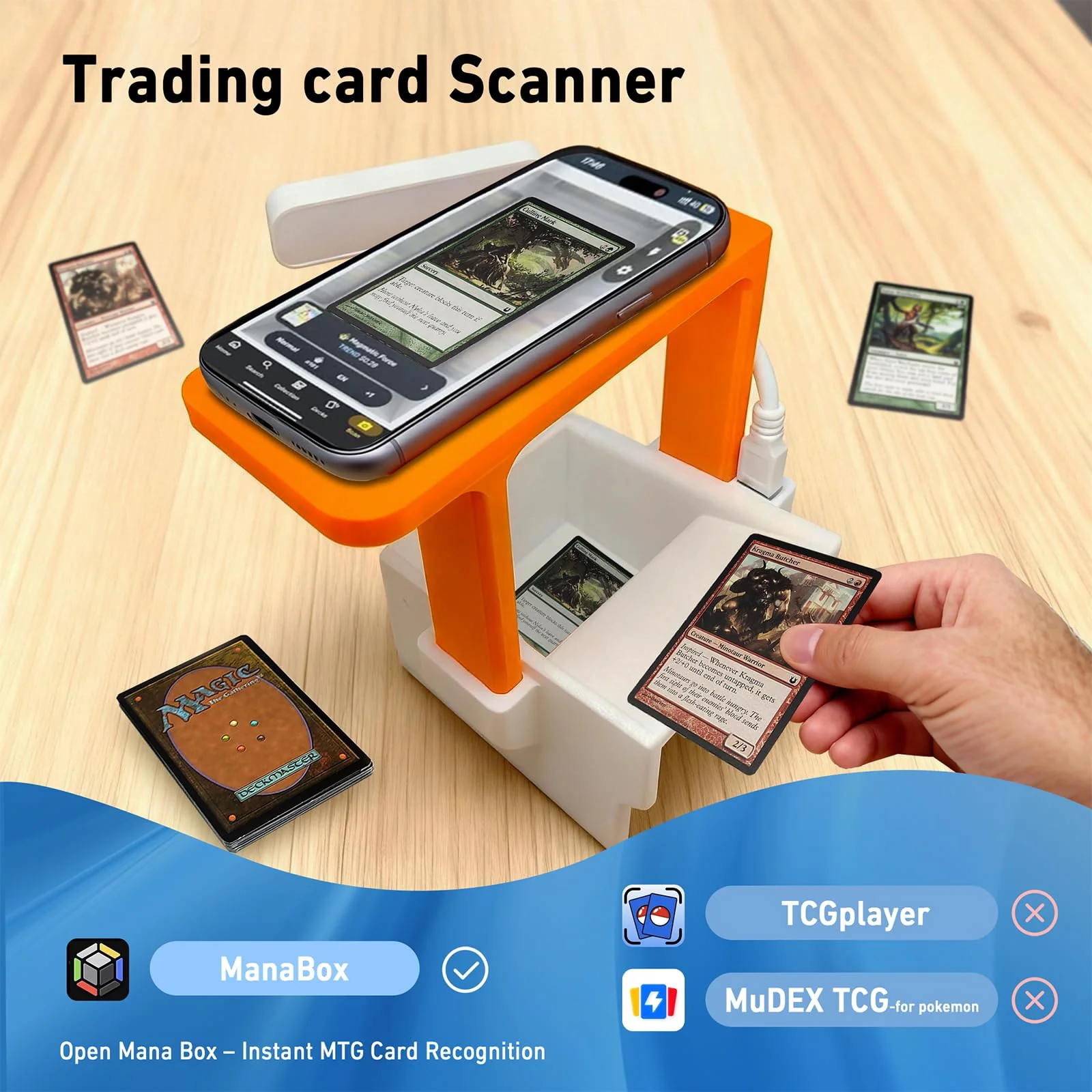 Card Scanner - MTG Trading Card Standwith LED Light & Magnetic Base, Compatible with ManaBox App for Quick Scan & Price Check (Unsleeved Cards) - Image 6