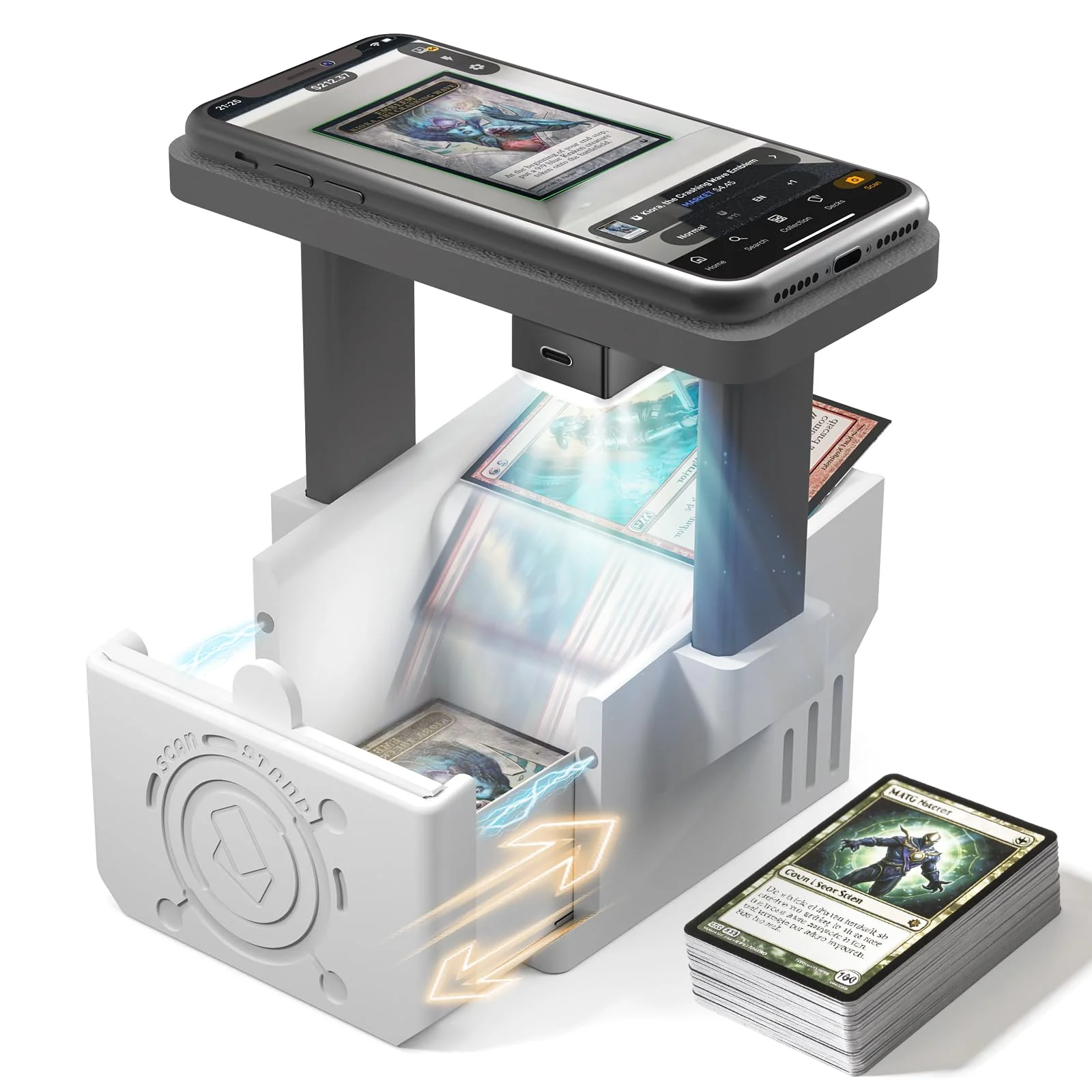 Card Scanner Pro Max–Card Scanner Stand for MTG & TCG, Scan Sleeved & Unsleeved Trading Cards, Phone Holder with Rechargeable Magnetic Fill Light, 3 Modes 6 Levels, MTG Card Scanner Stand for ManaBox