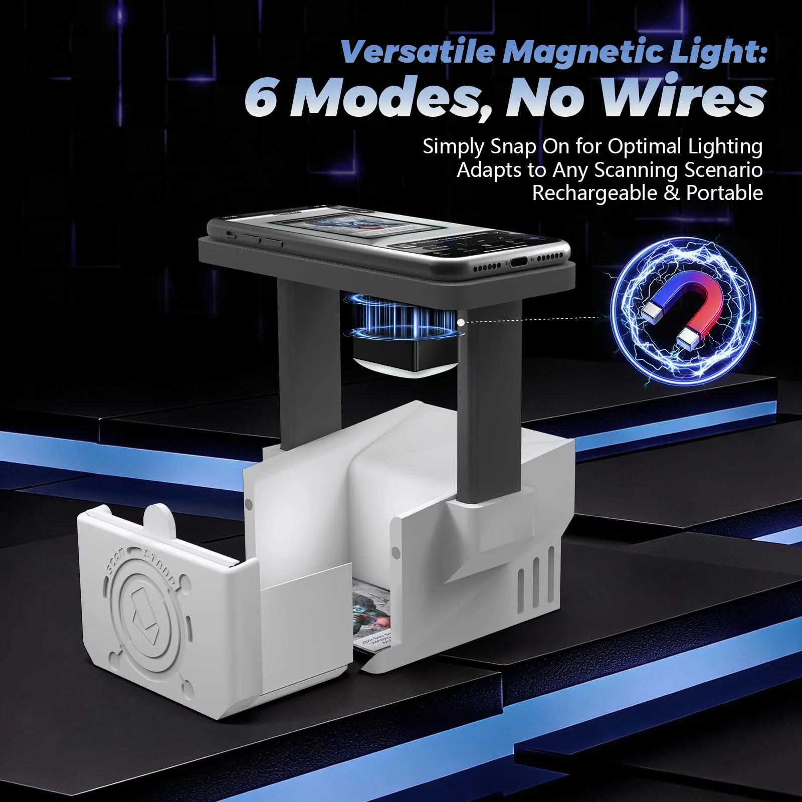 Card Scanner Pro Max–Card Scanner Stand for MTG & TCG, Scan Sleeved & Unsleeved Trading Cards, Phone Holder with Rechargeable Magnetic Fill Light, 3 Modes 6 Levels, MTG Card Scanner Stand for ManaBox - Image 3