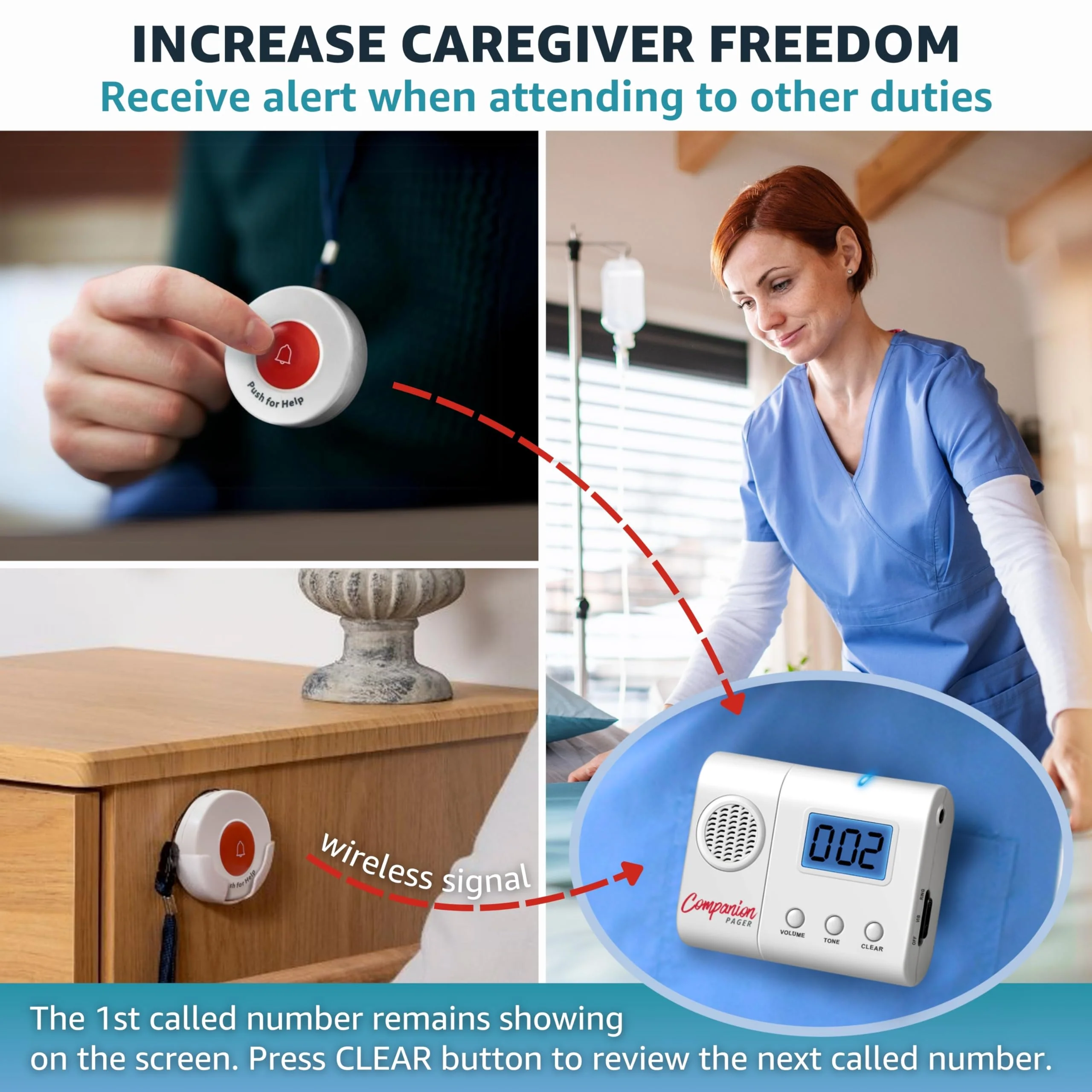 Caregiver Pager for Elderly Adults Nurse 6 Call Buttons for Elderly at Home Seniors Patients Nurse Call Light Monitoring System Alert Button Bed Alarm Buzzer Emergency Clinic 6 Call Buttons + 1 Receiver - Image 2