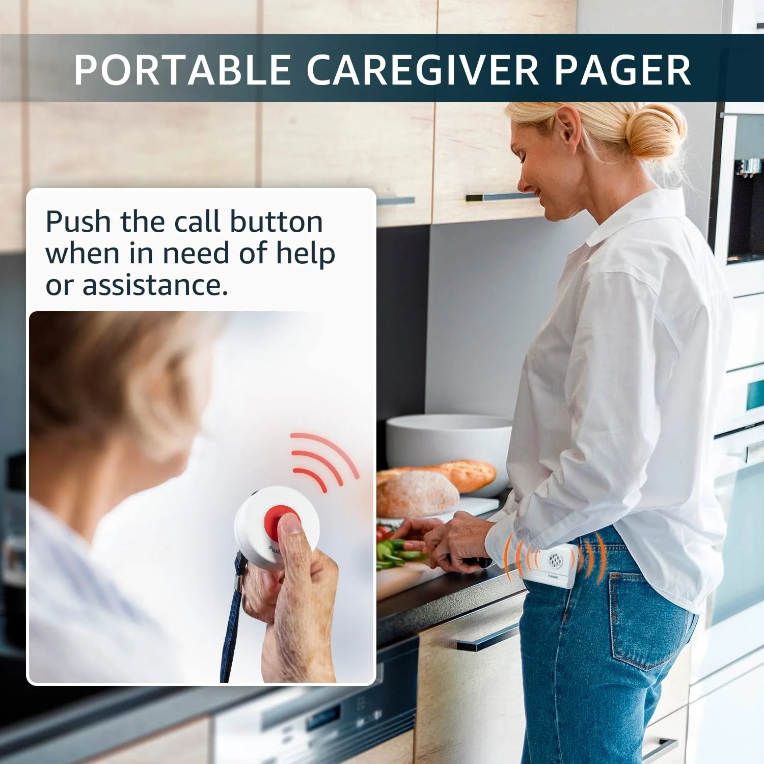 Caregiver Pager Wireless Nurse Call Button for Elderly Monitoring SOS Alert System Portable Alarm Call Bell for Home Care Seniors Patients Emergency 3 Call Buttons 2 Pagers - Image 2