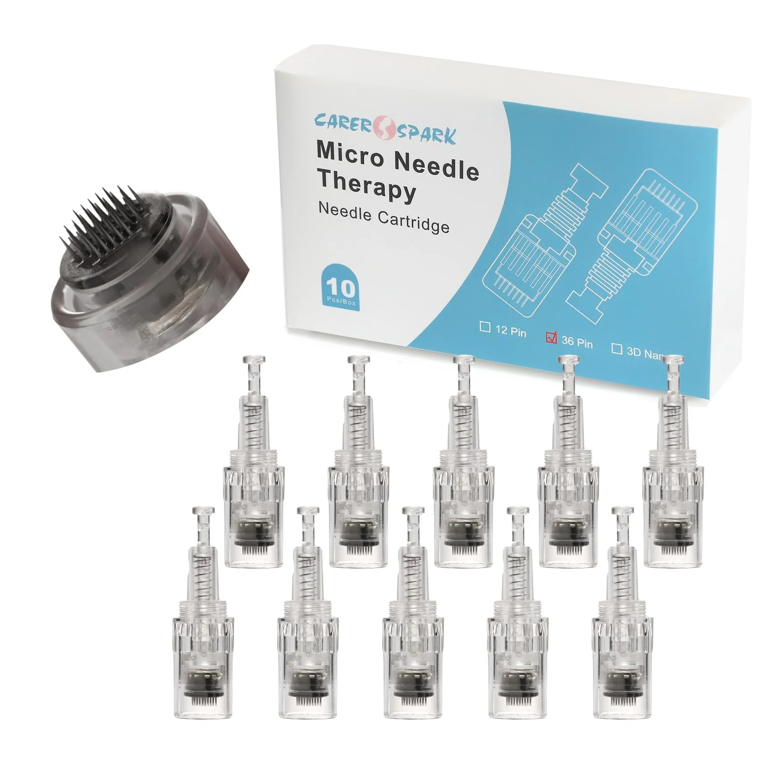 CARER SPARK Microneedle 10 x 36 Needle Length Adjustable 0.25mm - 2mm Microneedle Device Replacement Syringe Head Threaded Connector 36 Nadel