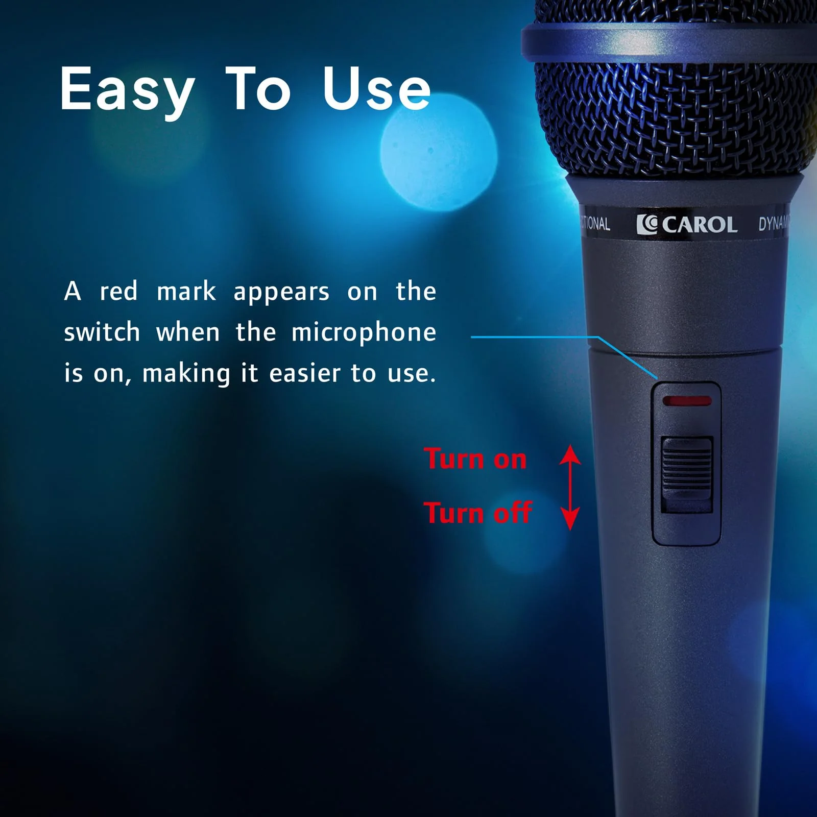 CAROL GS-56 XLR Vocal Microphone for Presentations & Public Speaking – Dynamic Cardioid Mic for Teaching & Seminars. Pro-Tuned for Natural Sound, Includes Mic, XLR to 1/4" Cable & Switch - Image 4
