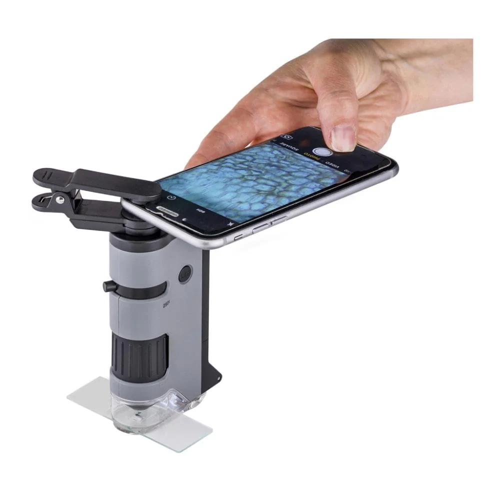 Carson MicroFlip 100x-250x, LED UV Pocket Microscope with Smartphone Clip, STEM Education (MP-250) Single Pack - Image 2