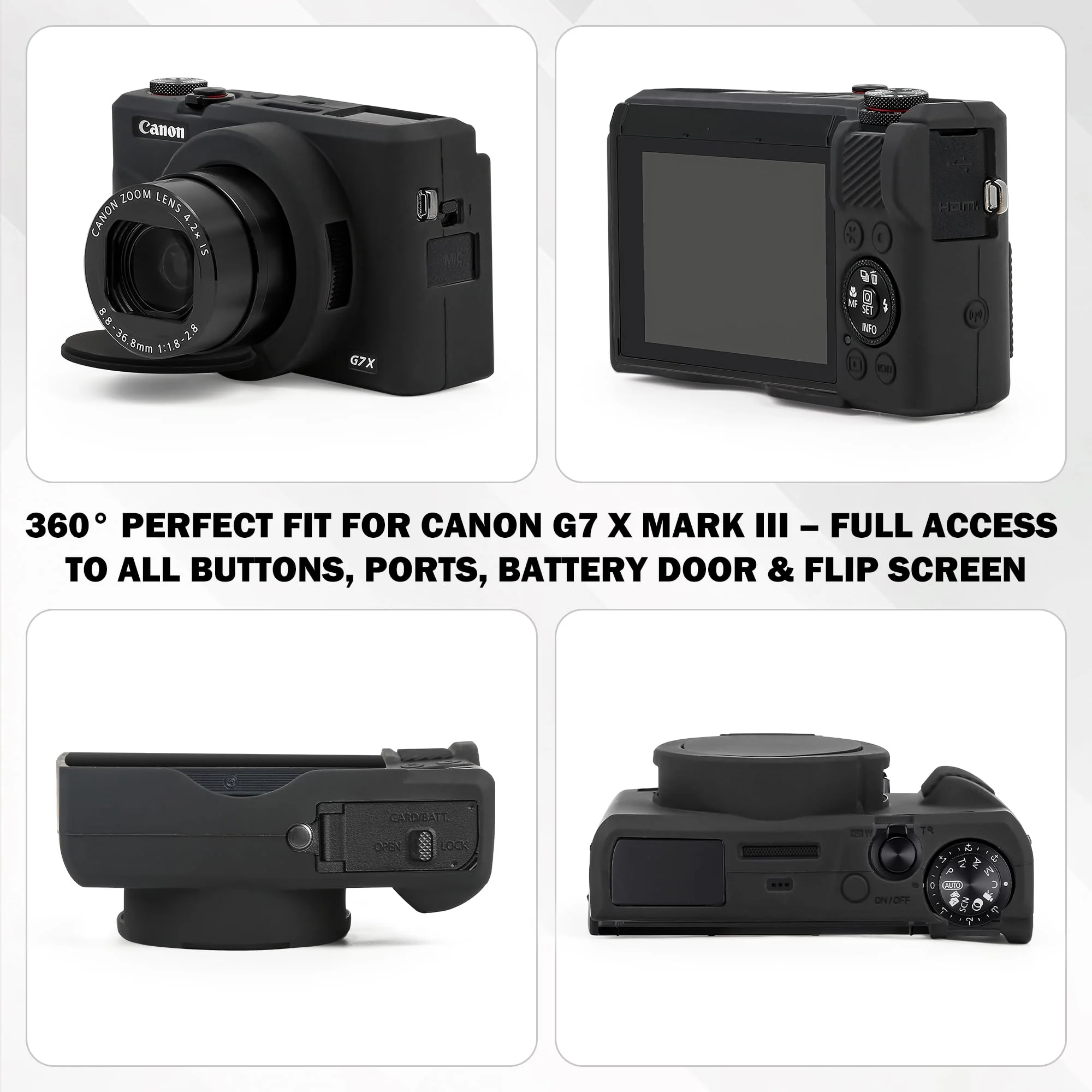 Case for Canon PowerShot G7 X Mark III Digital Camera, Soft Anti-Scratch Protective Cover with Removable Lens Cap, Compatible with DSLR, Includes 2 Screen Protectors and 1 Wrist Strap (Black) - Image 6
