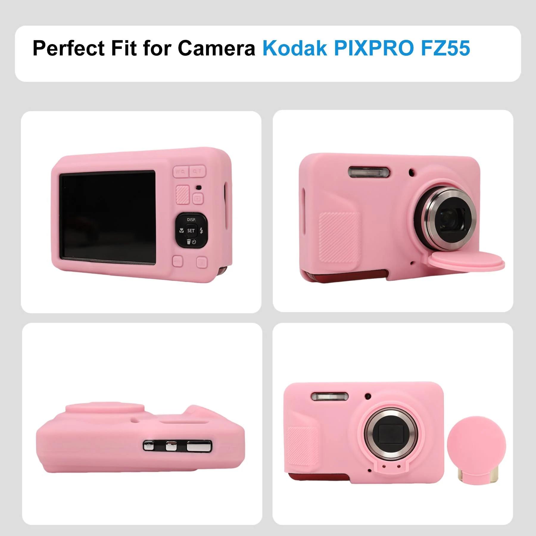 Case for Kodak Pixpro Fz55 Digital Camera,Fz55 Case Silicone,for Kodak Pixpro Fz55 Accessories,Soft Protective Camera Cover with Removable Lens Cap Slim Fit Sleeve Anti-Scratch(Pink) Pink - Image 2