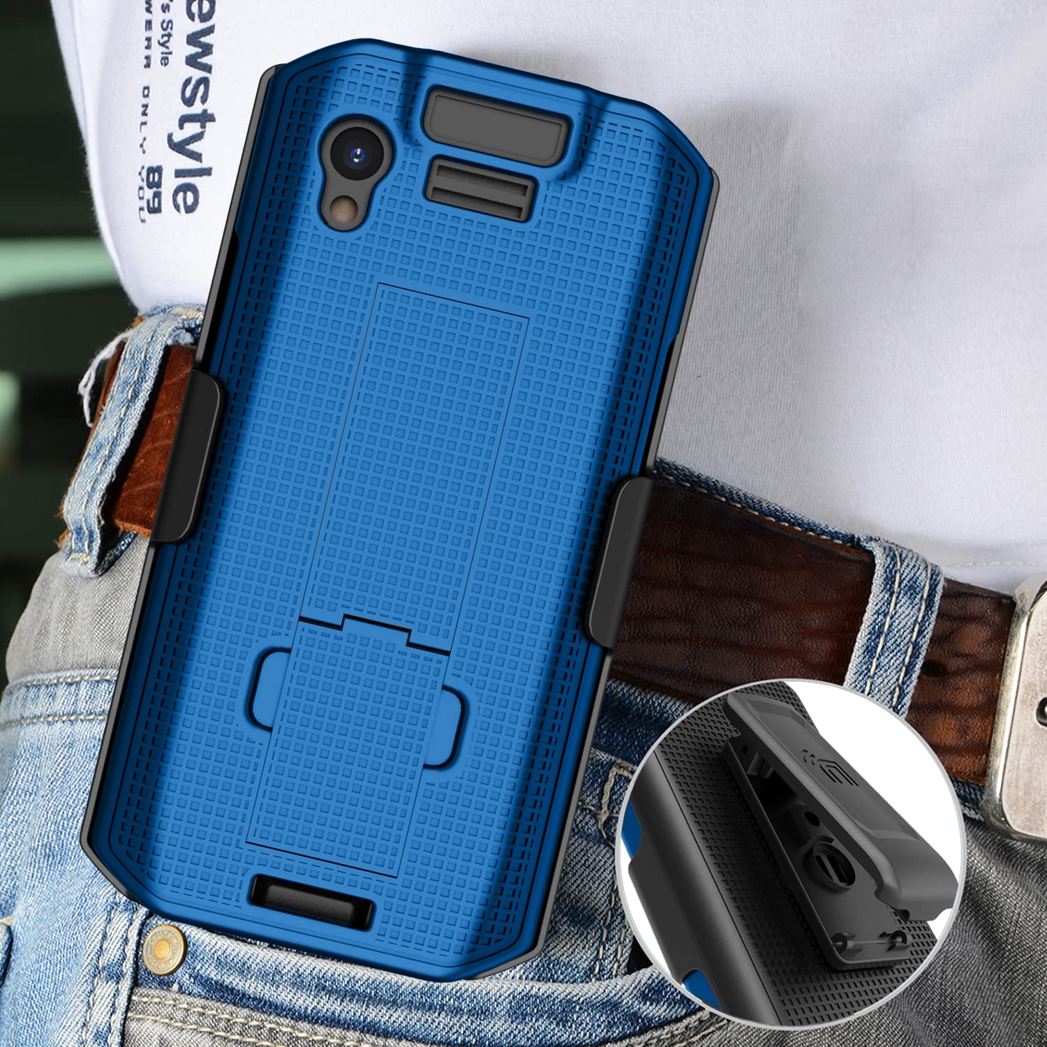 Case with Clip for Zebra TC21 TC26 Mobile Computer Scanner, Nakedcellphone Slim Hard Shell Cover with Kickstand and [Rotating/Ratchet] Belt Hip Holster Combo - Cobalt Blue - Image 7