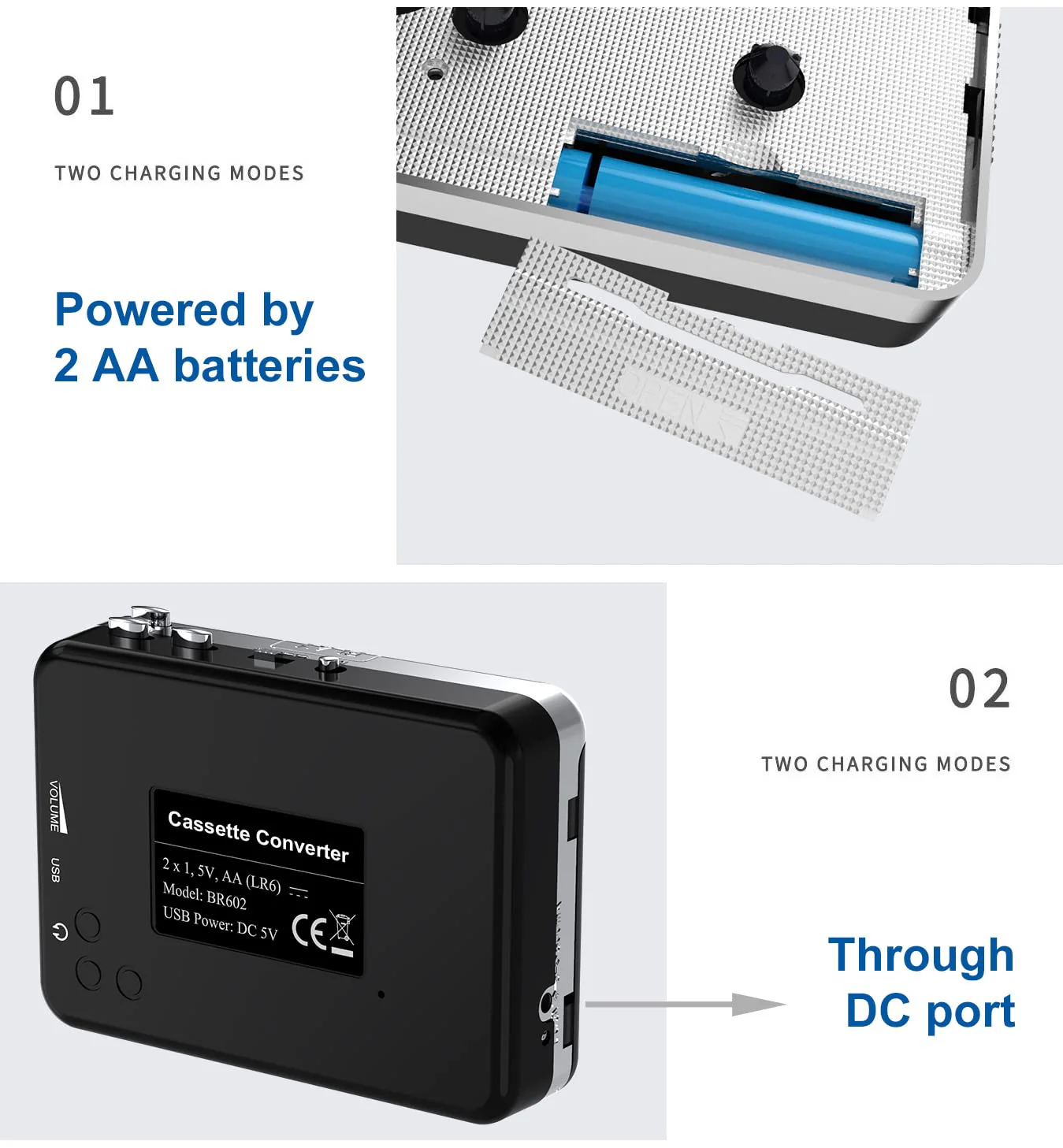 Cassette Player-Cassette Tape to MP3 CD Converter- Powered by Battery or USB,Convert Walkman Tape Cassette to MP3, Compatible with Laptop and PC, USB Cable,Software CD,3.5mm Jack Earphone GRAY - Image 3