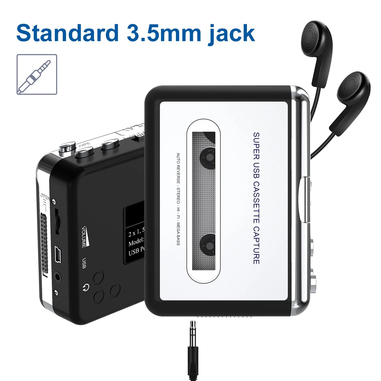 Cassette Player-Cassette Tape to MP3 CD Converter- Powered by Battery or USB,Convert Walkman Tape Cassette to MP3, Compatible with Laptop and PC, USB Cable,Software CD,3.5mm Jack Earphone GRAY - Image 4