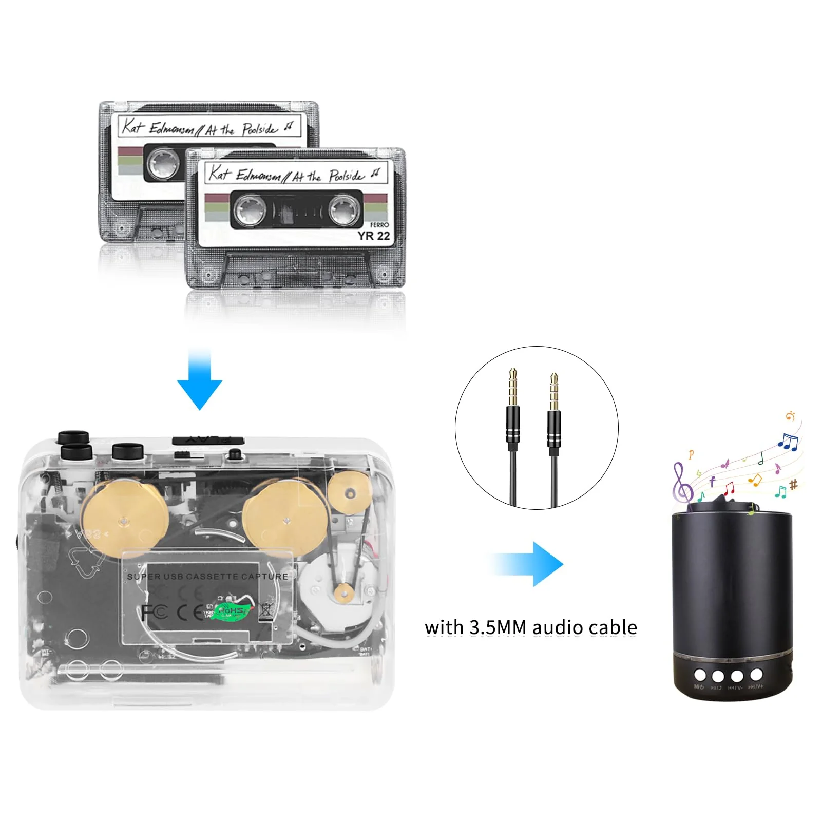 Cassette Player-Cassette to MP3 Converter with Tape Converter Software- Auto Reverse &Clear Stereo Cassette Tape Player-Built-in Cool Copper Wheel Movement&Earphone - Image 5