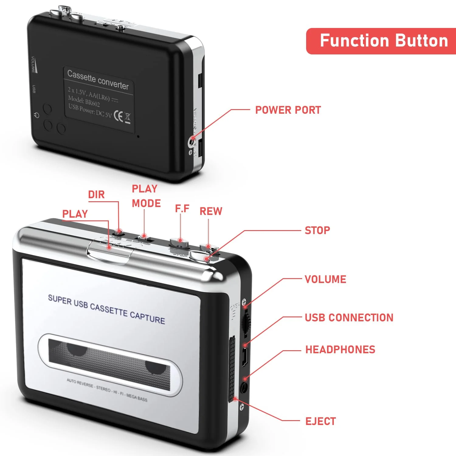 Cassette Player - Compact Tape Player Portable Recorder with Earphone-Convert Audio Music Cassette to MP3 Digital, Compatible with Laptop/PC/MAC- for Entertainment, Travel, Light Sports(Silver) silver - Image 6