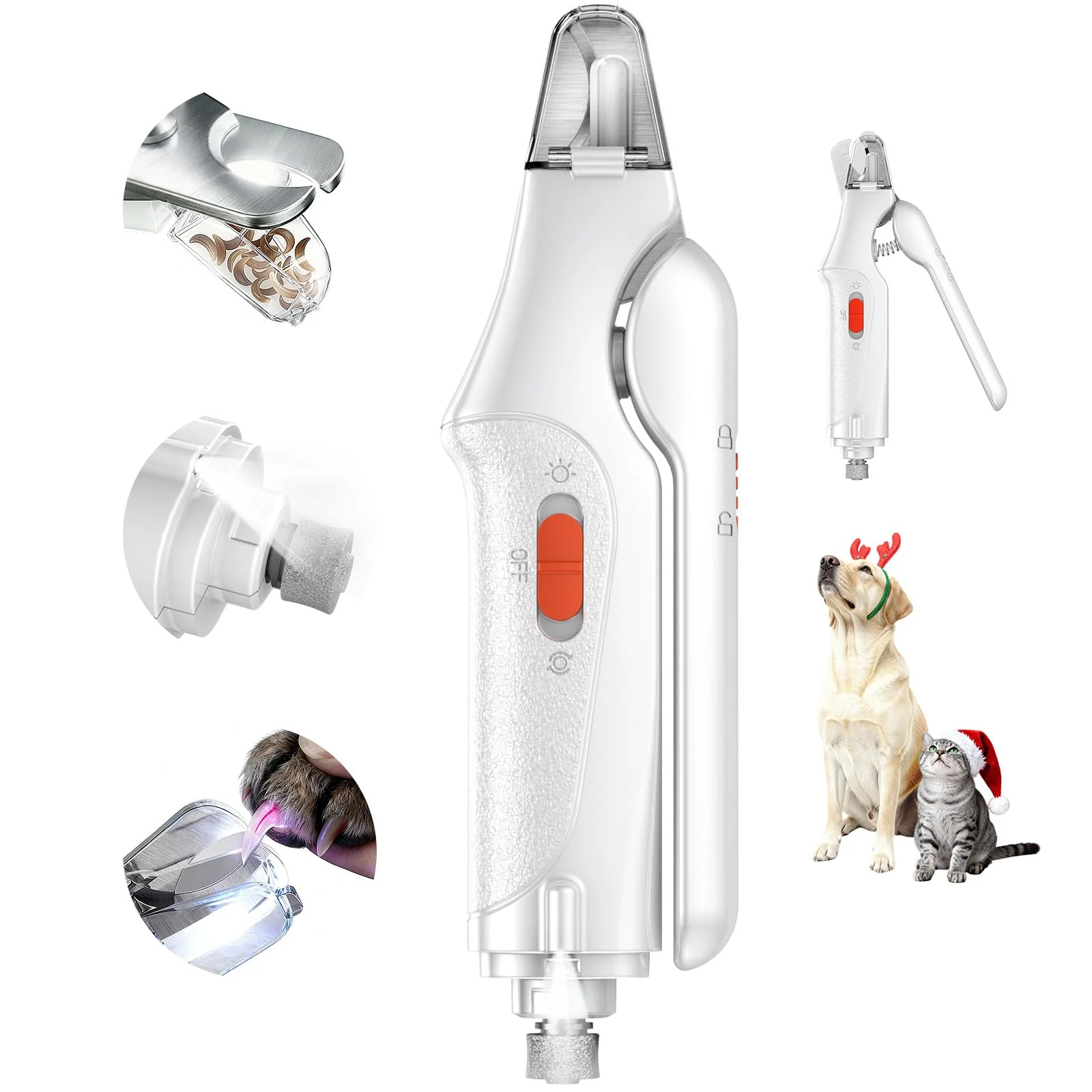 CATPICK 2-in-1 Cat Nail Clippers & Dog Nail Clippers Trimmers for Large Medium Small Dogs Cats Claw Trimmer Quick Sensor and Safety Guard USB Rechargeable with 2 LED Lights Dogs Nail Trimmer White 6th Generation