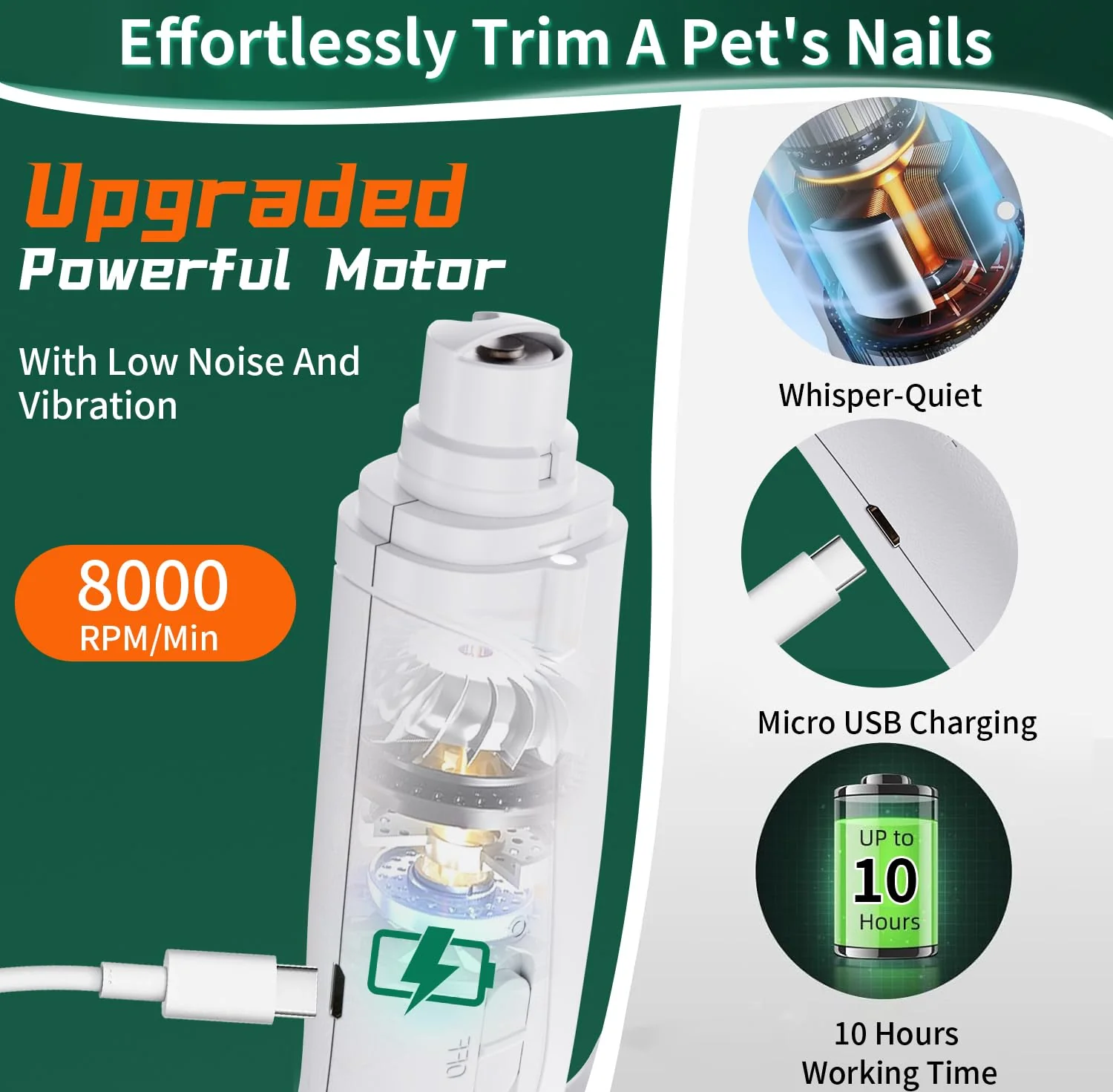 CATPICK 2-in-1 Cat Nail Clippers & Dog Nail Clippers Trimmers for Large Medium Small Dogs Cats Claw Trimmer Quick Sensor and Safety Guard USB Rechargeable with 2 LED Lights Dogs Nail Trimmer White 6th Generation - Image 7