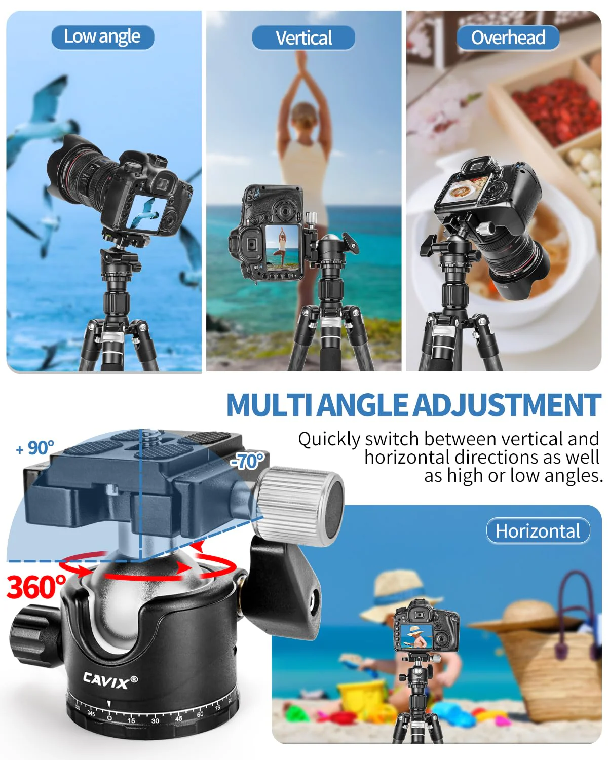 CAVIX Ball Head 360 Degree Rotating Panoramic Tripod Heads with Quick Release Plate Load Capacity 33lb/15kg HB36A - Image 2
