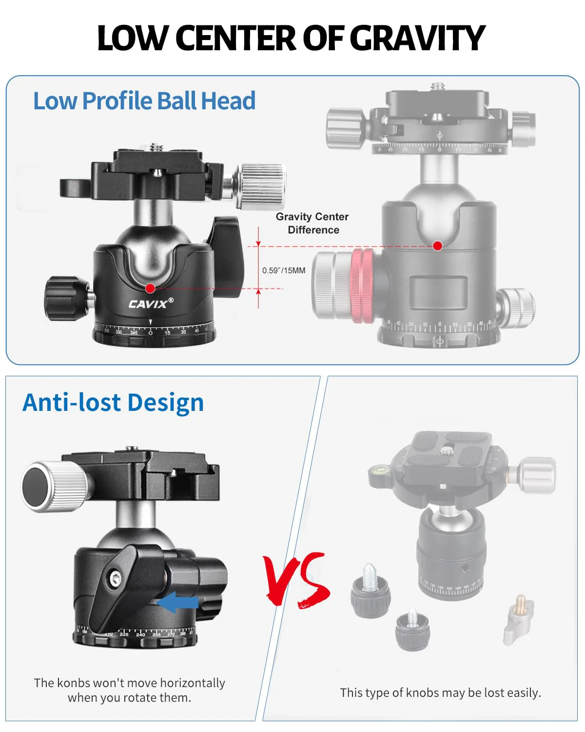 CAVIX Ball Head 360 Degree Rotating Panoramic Tripod Heads with Quick Release Plate Load Capacity 33lb/15kg HB36A - Image 5