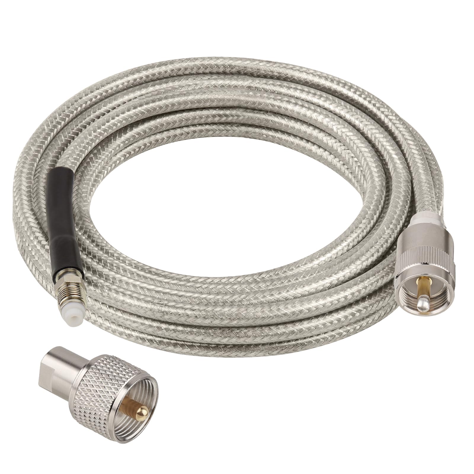 CB Coax Cable 12FT, RG8X FME Female to UHF PL-259 Male with FME Male to PL-259 Adapter, Low Loss RF Coaxial Cable for Antenna, CB Radio, Ham Radio, Marine, Mobile, and GPS Systems