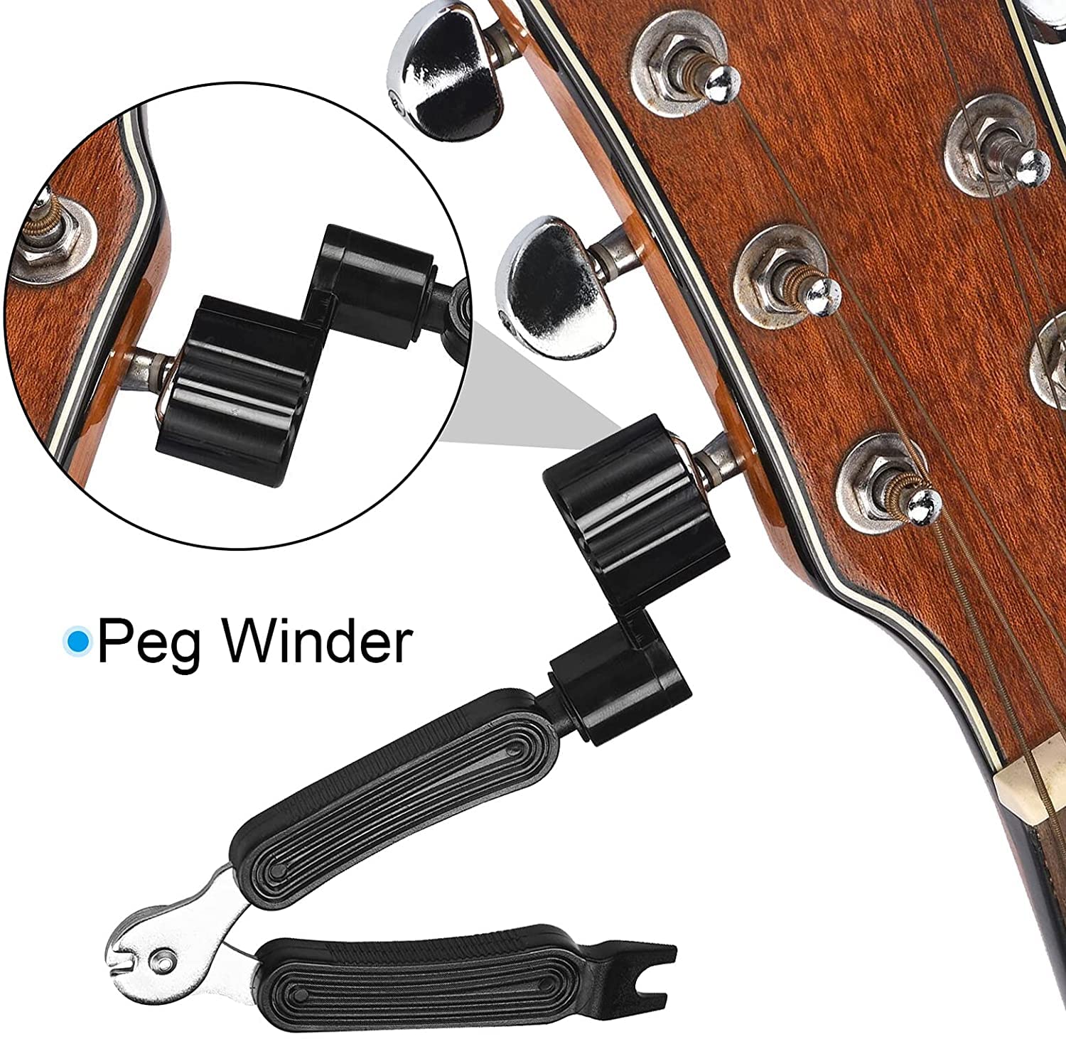 CC CAIHONG Guitar String Winder, Guitar String Winder Tool, Guitar Bridge Pin Puller and Cutter, 3 In 1 Multifunctional Guitar String Peg Tuner Winder for Acoustic Electric Guitar (Black) Black - Image 6