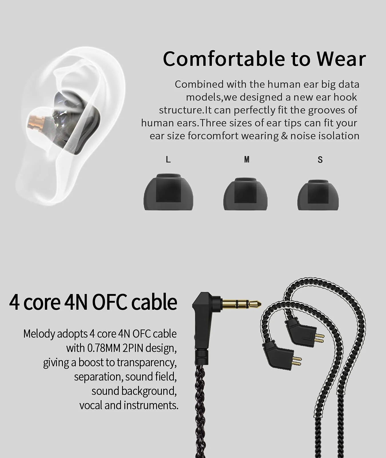 CCZ Melody in Ear Monitor, Dynamic Hybrid Dual Driver in Ear Earphones 1BA+1DD HiFi Wired Headphones Musicians IEM Upgrade Deep Bass Suitable for Bass Vocals Pop Folk ACG (No MIC, Transparent)… No MIC - Image 7