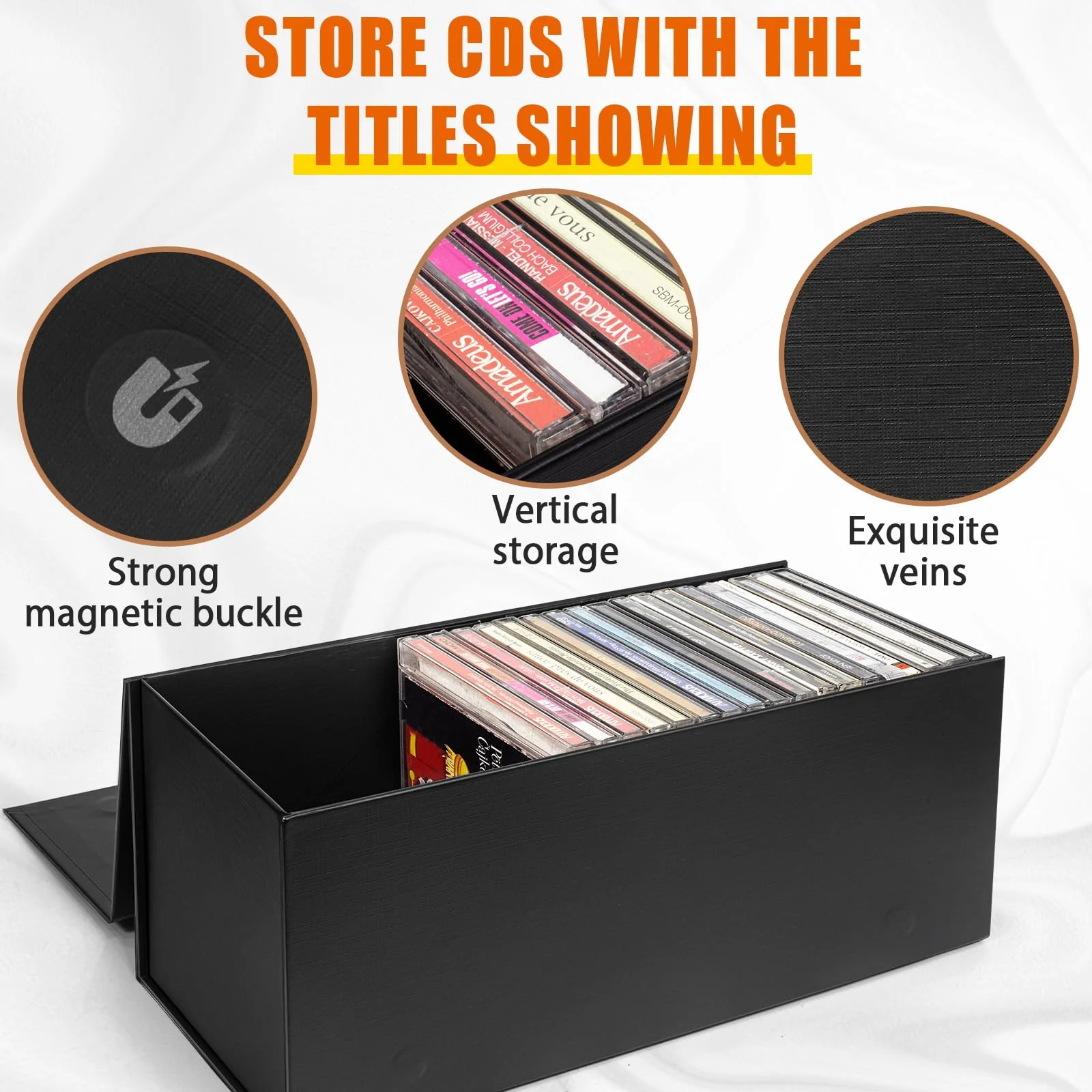 CD Storage Box, DVD Storage Box- Durable 5.2 x 5.75 x 12 Inch Disc Holders with Lids, Store up to 30 CDs- Black 1 PACK - Image 2