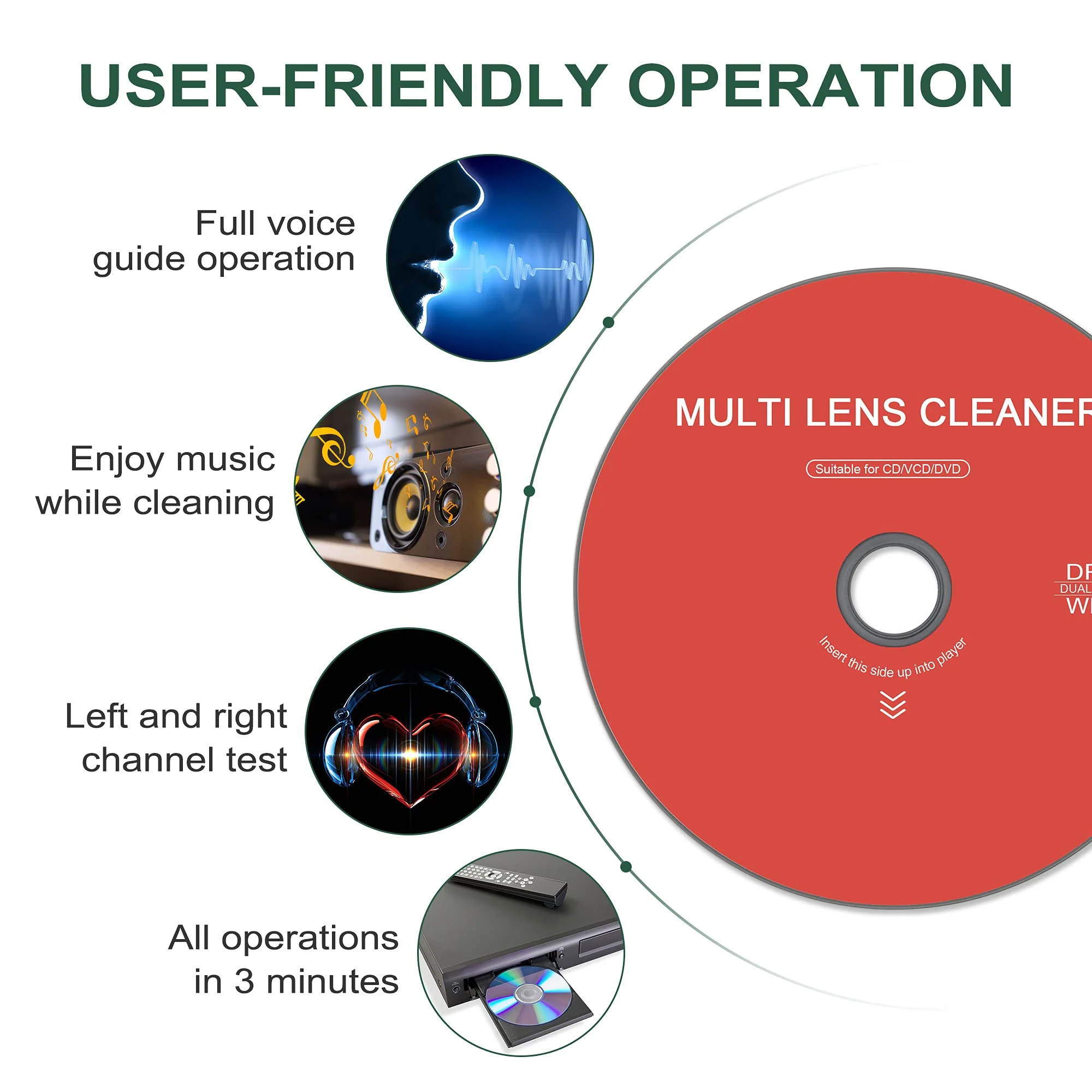 CD/VCD/DVD Player Cleaner Kit, Laser Lens Cleaning Disc with Double Brush Cleaning System, Set 2 - Image 4