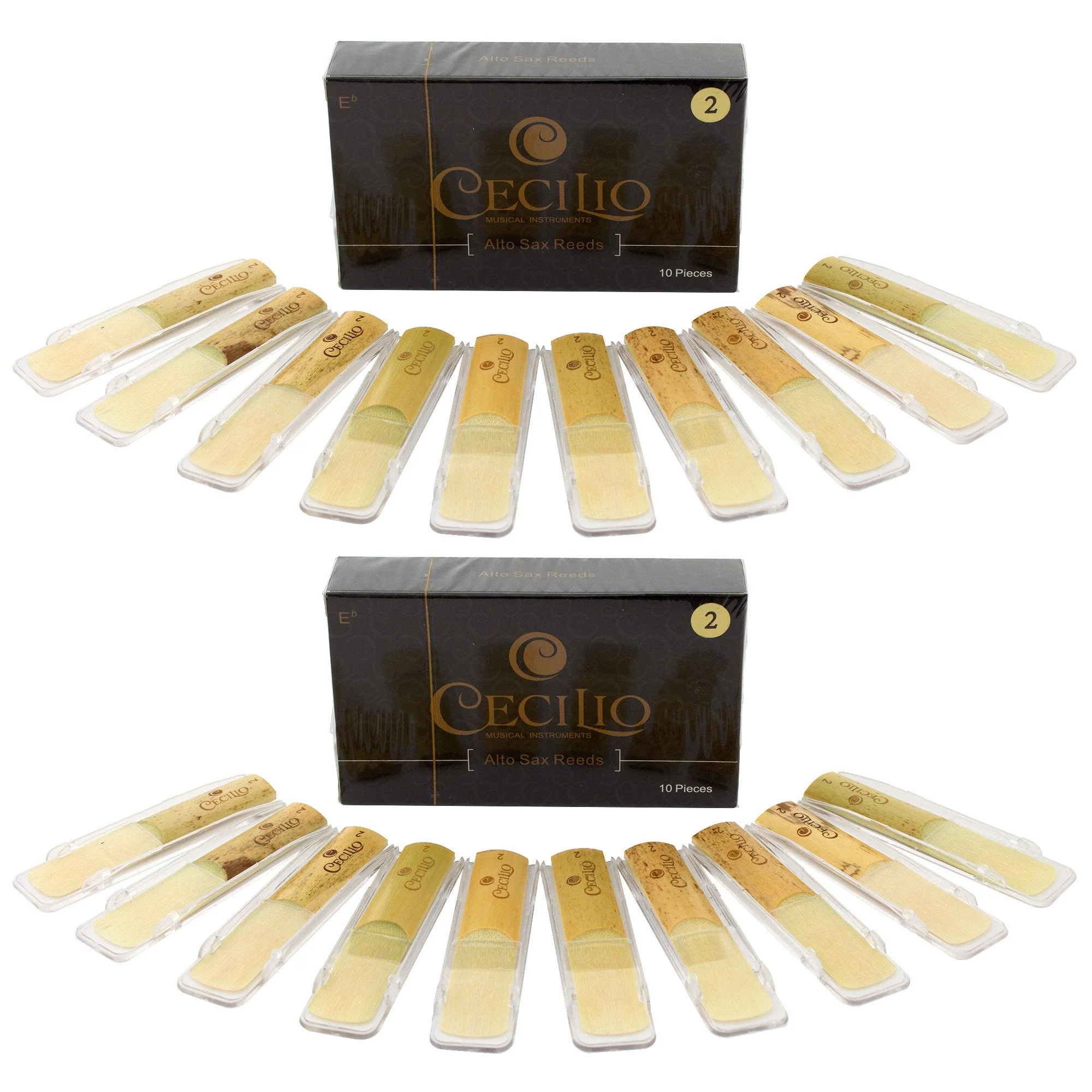 Cecilio Alto Saxophone Reeds - TWO 10-Pack with Individual Plastic Cases - Strength 2.0 - Total of 20 Reeds 20 pack - Strength 2.0