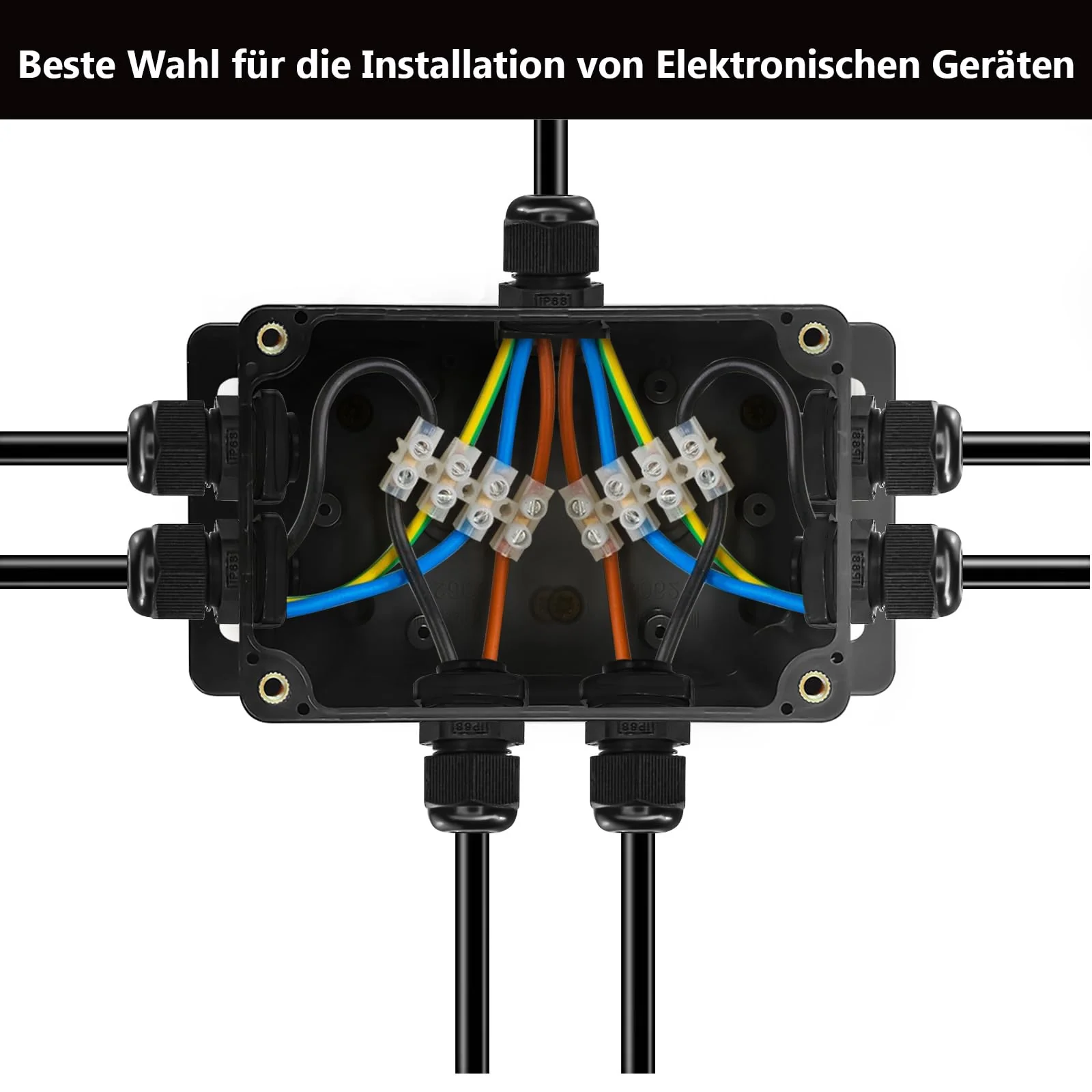 Celepoir Junction Box, Black, Waterproof IP65, Junction Box Waterproof with 8 Cable Glands, Small Junction Box with Fixed Ear, Wet Room Distribution Box for Electronics, 100 x 68 x 50 mm, Pack of 2 - Image 4