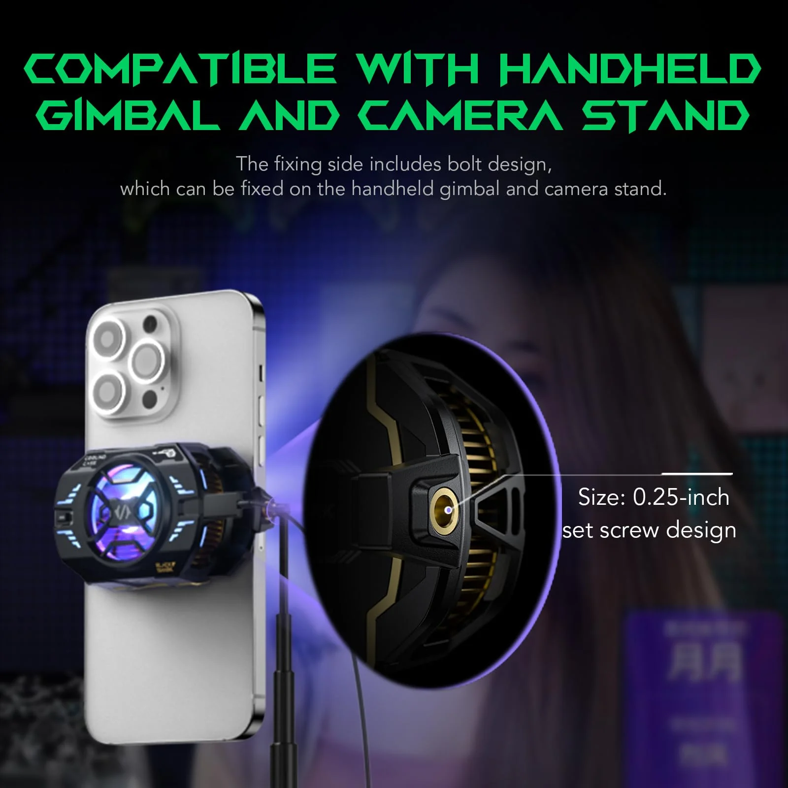 Cell Phone Cooler for Gaming Black Shark FunCooler 4 Pro, 27W Mobile Phone Cooling Fan with Sleep Timer/Fan Speed Settings for 2.59-3.46 inches iPhone/Android Heatsink, Cellphone Radiator RGB Light - Image 9