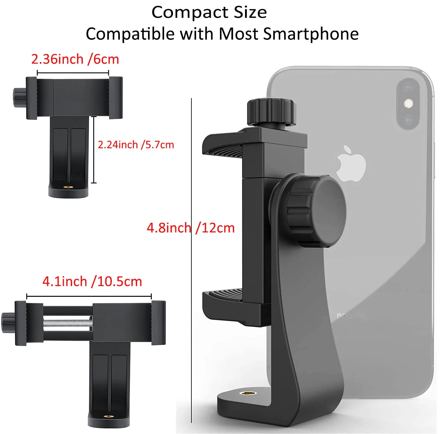 Cell Phone Tripod Mount Adapter (1 Pack), Universal Phone Holder Adjustable Clamp, 360 Degree Rotatable Bracket 1/4" Screw Clip for iPhone, Samsumg, Selfie Stick, Monopod Black-1 pack - Image 2