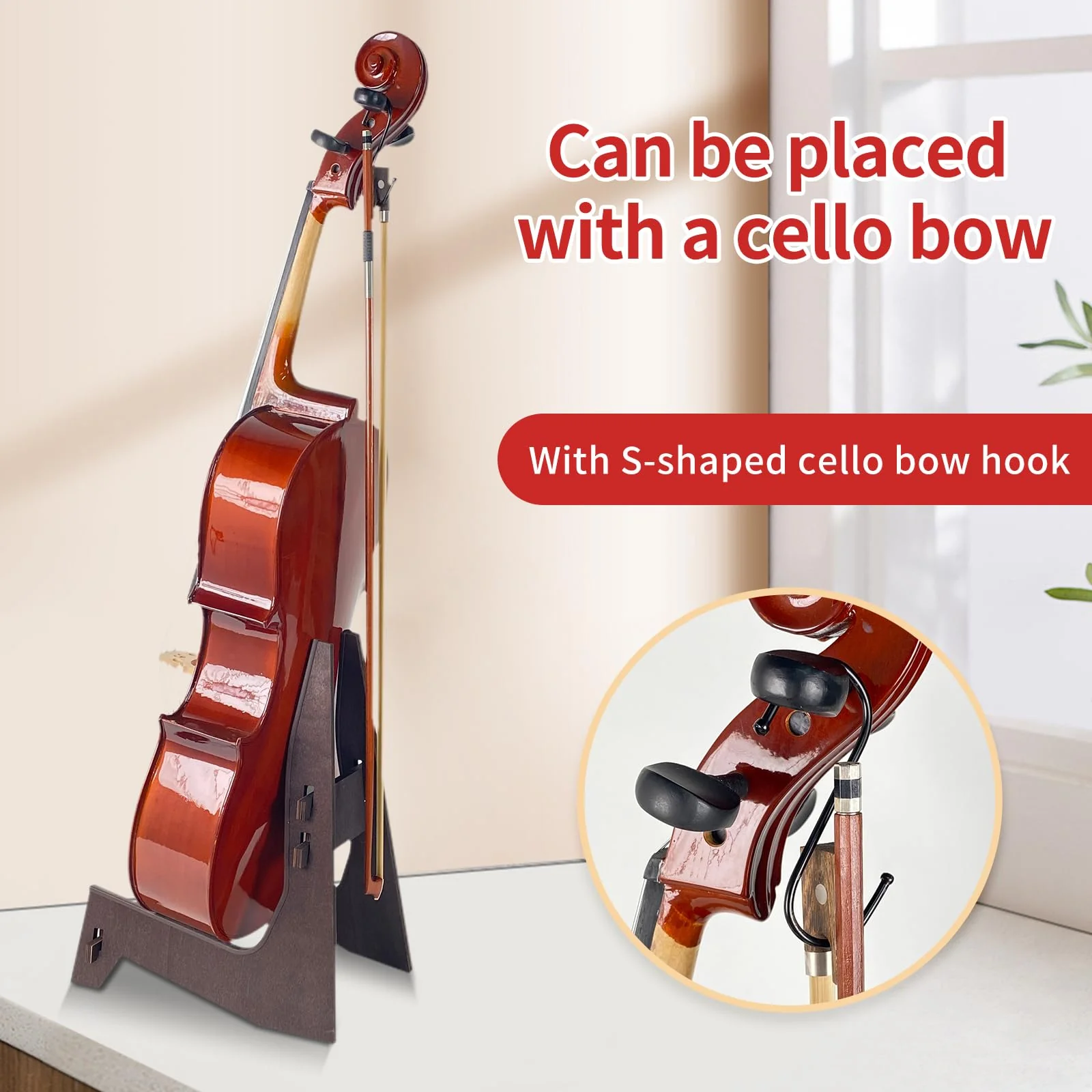 Cello Stand, Cello Support Holder made of wood with Rubber Protection Detachable Portable Musical Instrument Stand for 1/8-4/4 Cellos Guitars Electric Bass Electric Guitar Stand Cello Stand - Image 3
