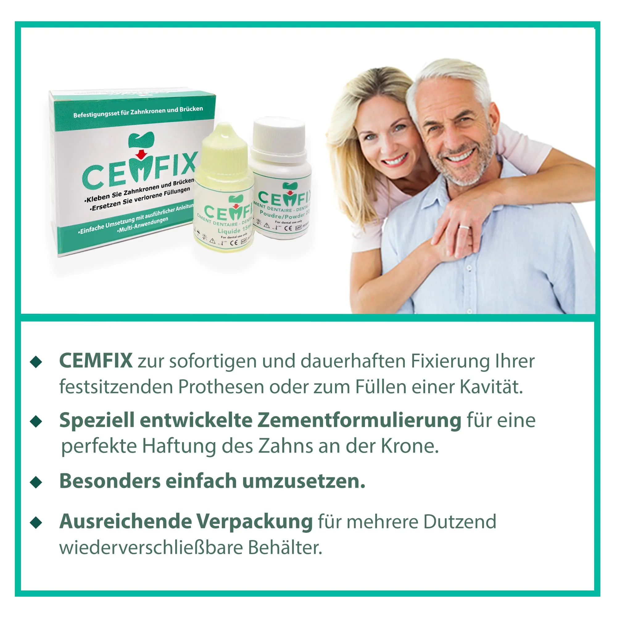 CEMFIX - For refixing dental crowns and bridges. The ideal solution for crowns, bridges, dental caries and lost fillings. - Image 3