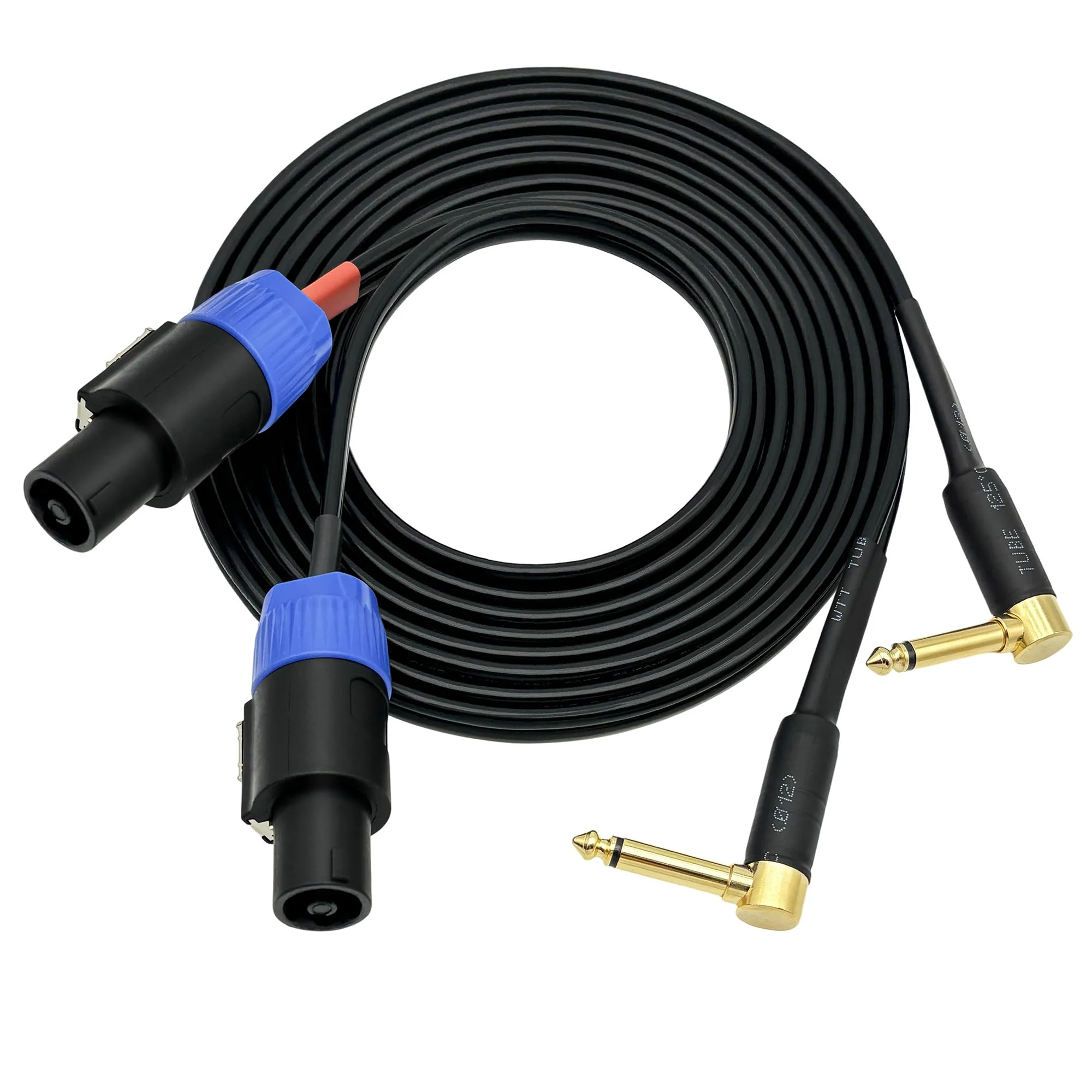 CESS-133-6f Right-Angle 6.35mm 1/4 Inch TS Plug to Speakon Plug Speaker Cable, 2 Channel, Durable Heat-Shrink Protected Metal Housing (6 Feet) 6 Feet