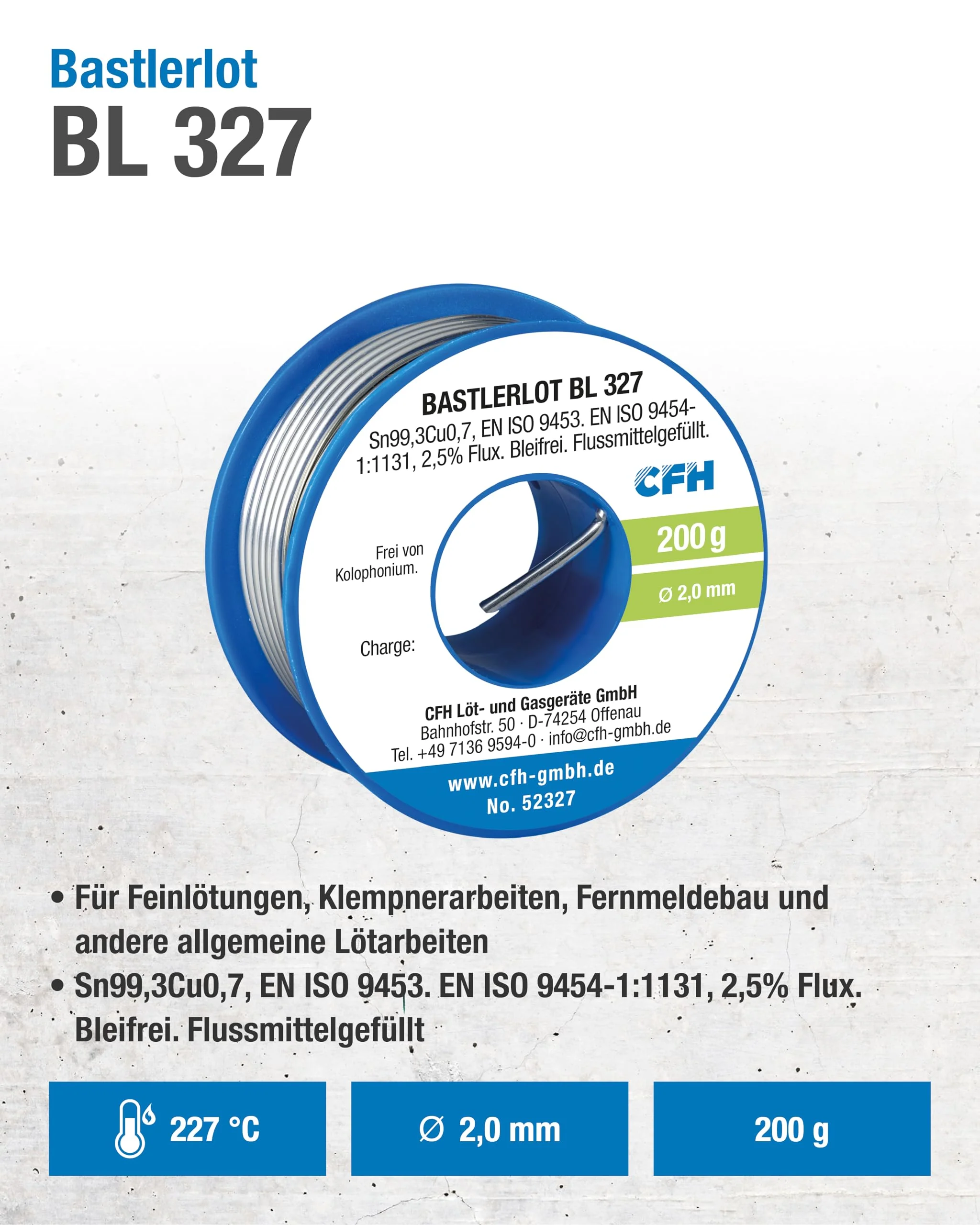 CFH Bastlerlot EL 327 – Solder Diameter 2.0 mm, 200 g, Flux Filled, Lead-Free, Ideal Solder for Repairs and Soldering Projects in Crafts, High Quality, Made in Germany - Image 2