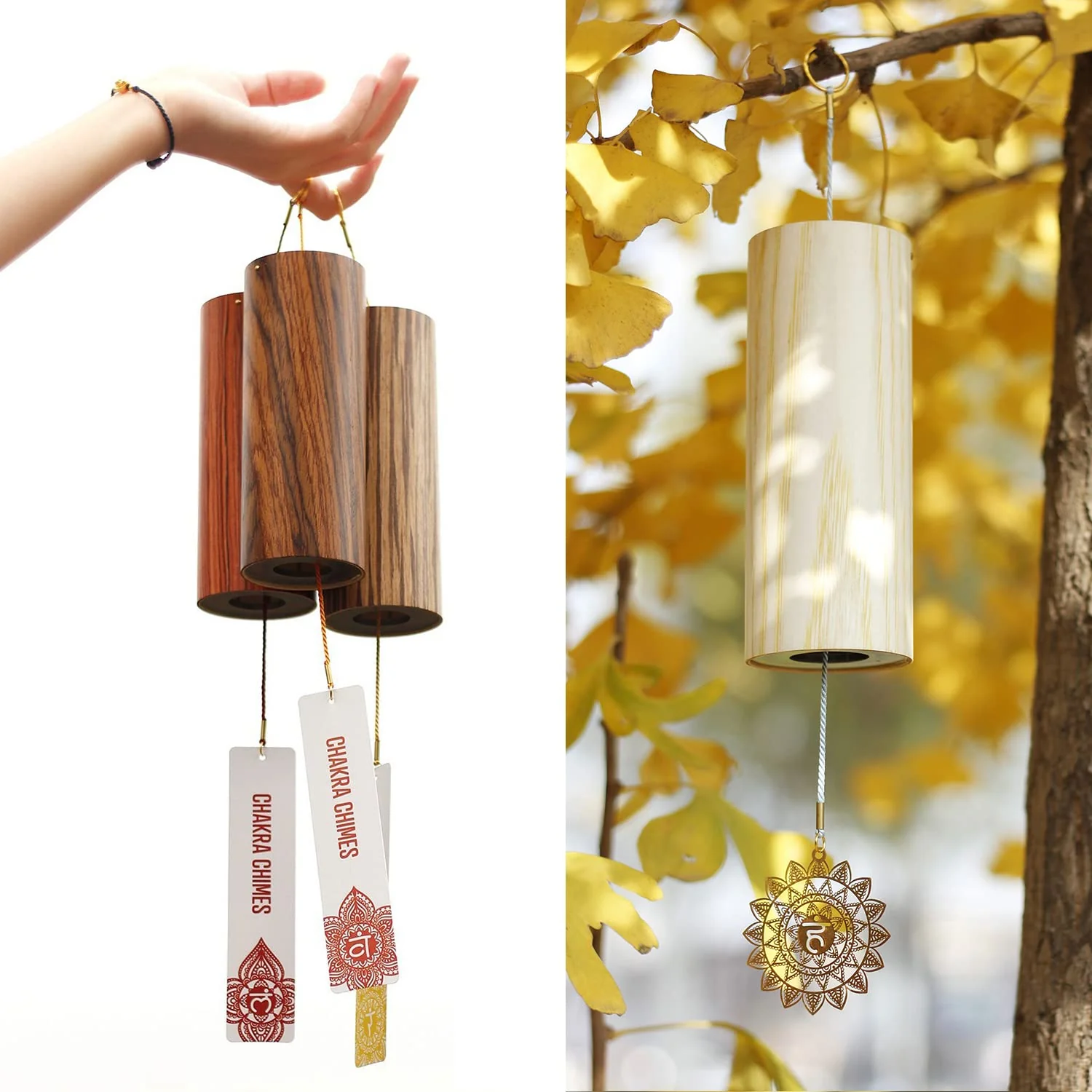 Chakra Chimes Natural Bamboo Wind Chimes Meditation Chord Windchime Wind Bell for Home Decoration Zen Mindfulness Throat Chakra - Image 2