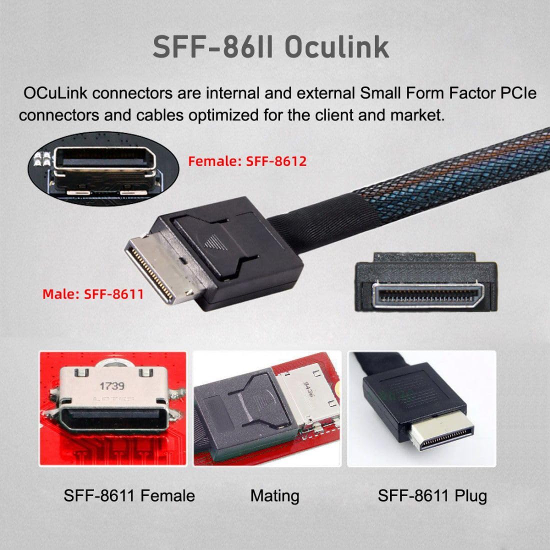 chenyang SFF-8611 Cable OCuLink PCIe PCI-Express 4.0 SFF-8611 4i Male to SFF-8611 Male Data Extension Cable 50cm for eGPU GPD Win Max2 External Graphics Card & SSD SFF-8611 - SFF-8611 - Image 5