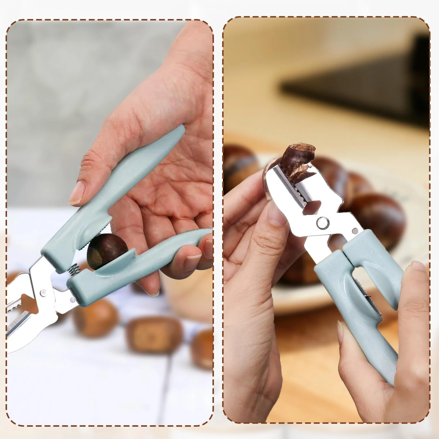 Chestnut Cutter Tool Set, Chestnut Peeler with Walnut Cracker Opener Clip Nut Pick Tool Stainless Steel Finger Guards for Safe & Easy Pecans Almonds Processing Set two - Image 4