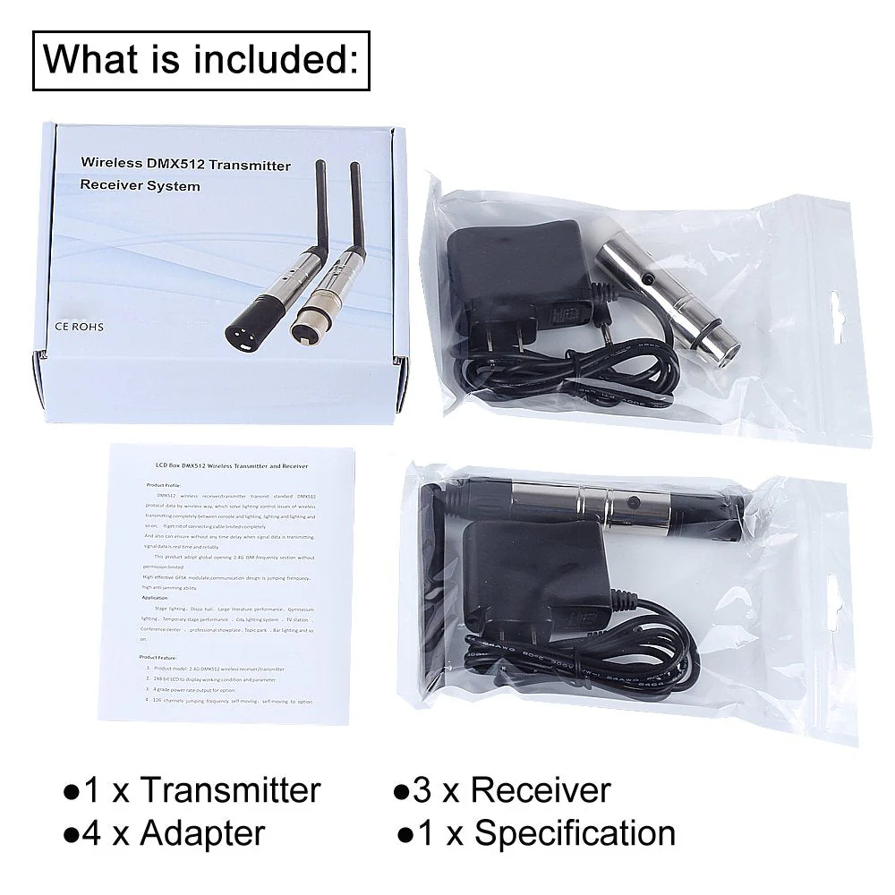 CHINLY 4pcs DMX512 DMX Dfi DJ 2.4G Wireless 3 Receiver with Light Dome & 1 Transmitter LED Lighting Control Short version for LED Stage Par Party Light - Image 6